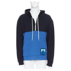 new PRADA 2019 navy blue colorblocked half zip sports logo pullover hoodie XL