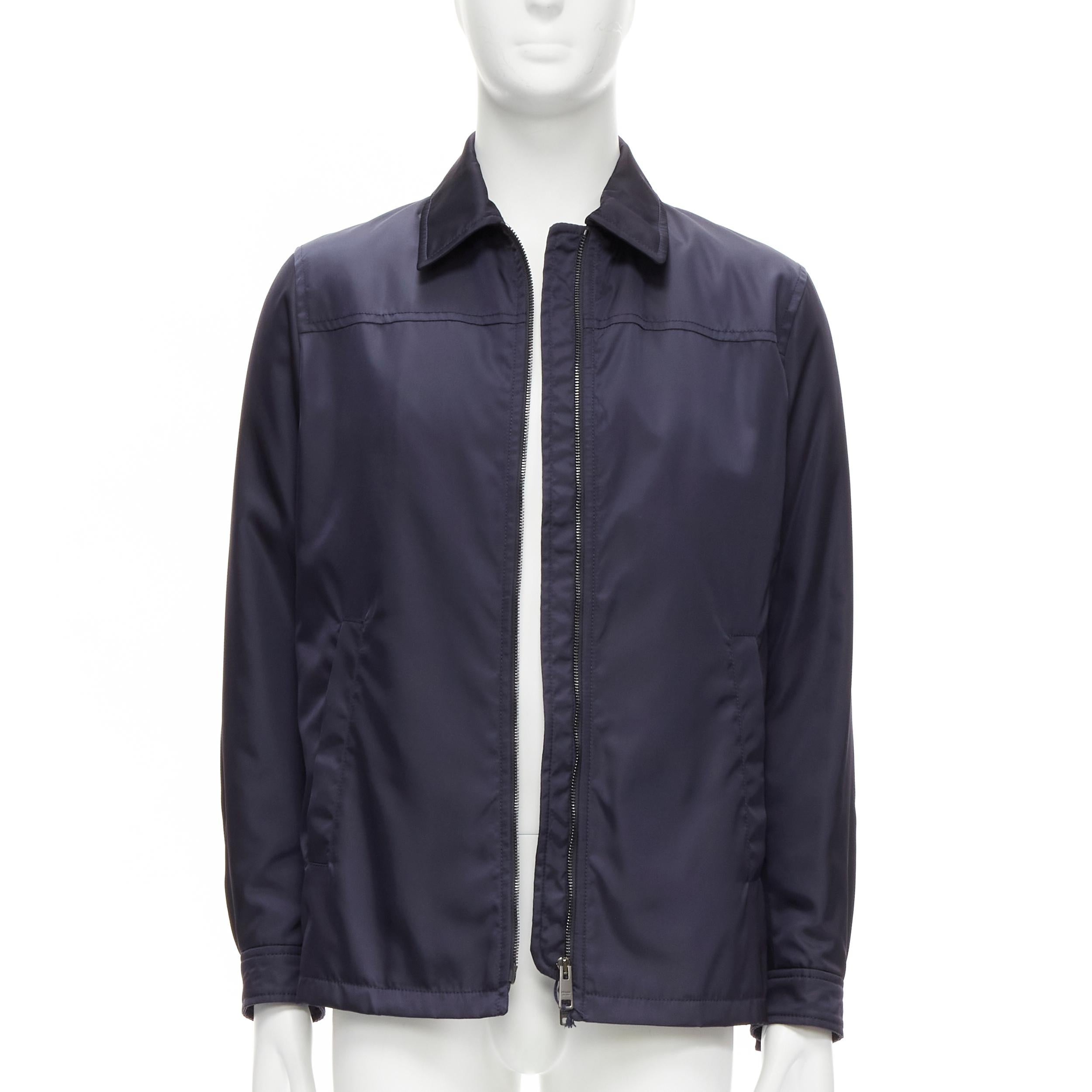 Black new PRADA 2019 navy blue nylon zip front dual pocket minimal jacket IT46 S For Sale