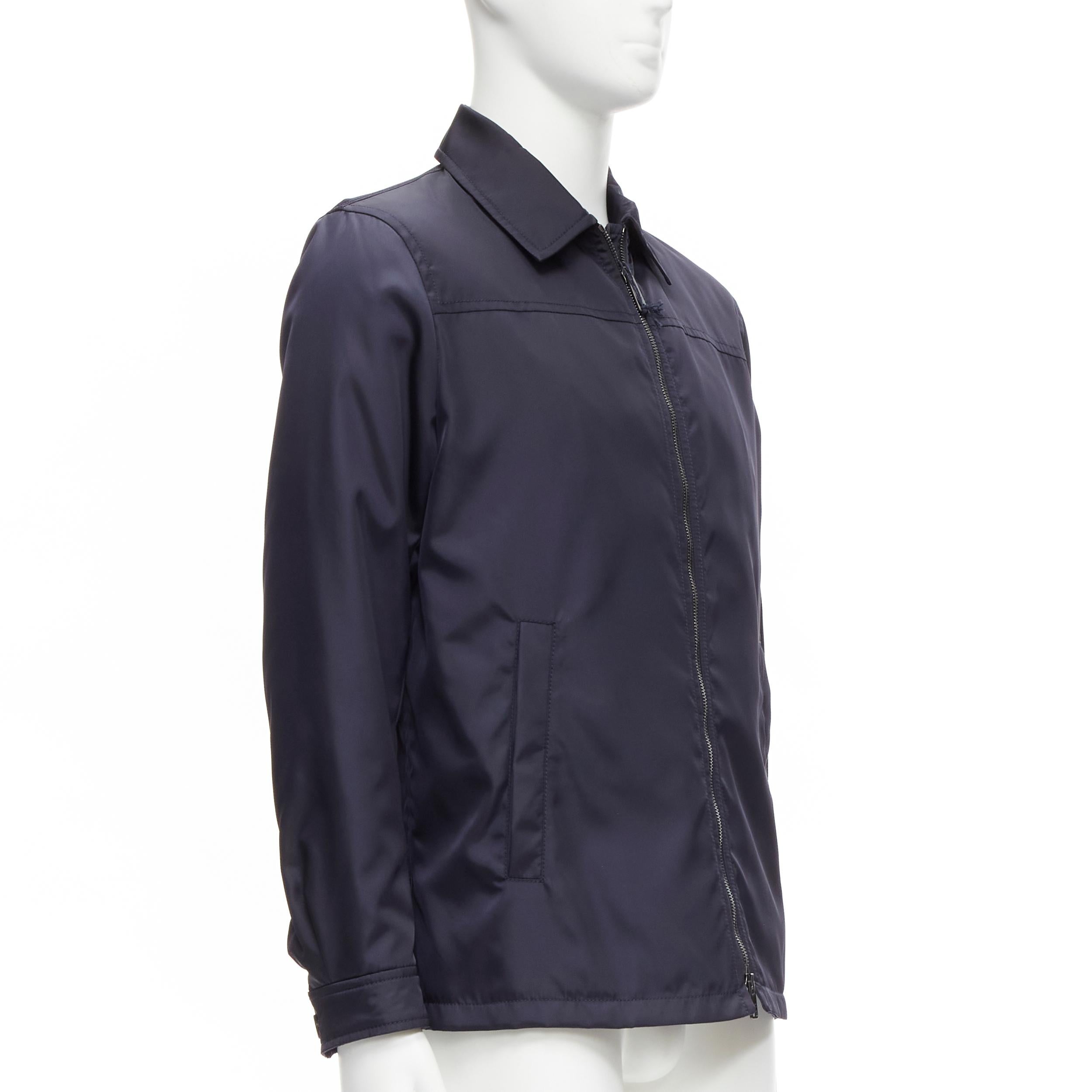 new PRADA 2019 navy blue nylon zip front dual pocket minimal jacket IT46 S In New Condition For Sale In Hong Kong, NT