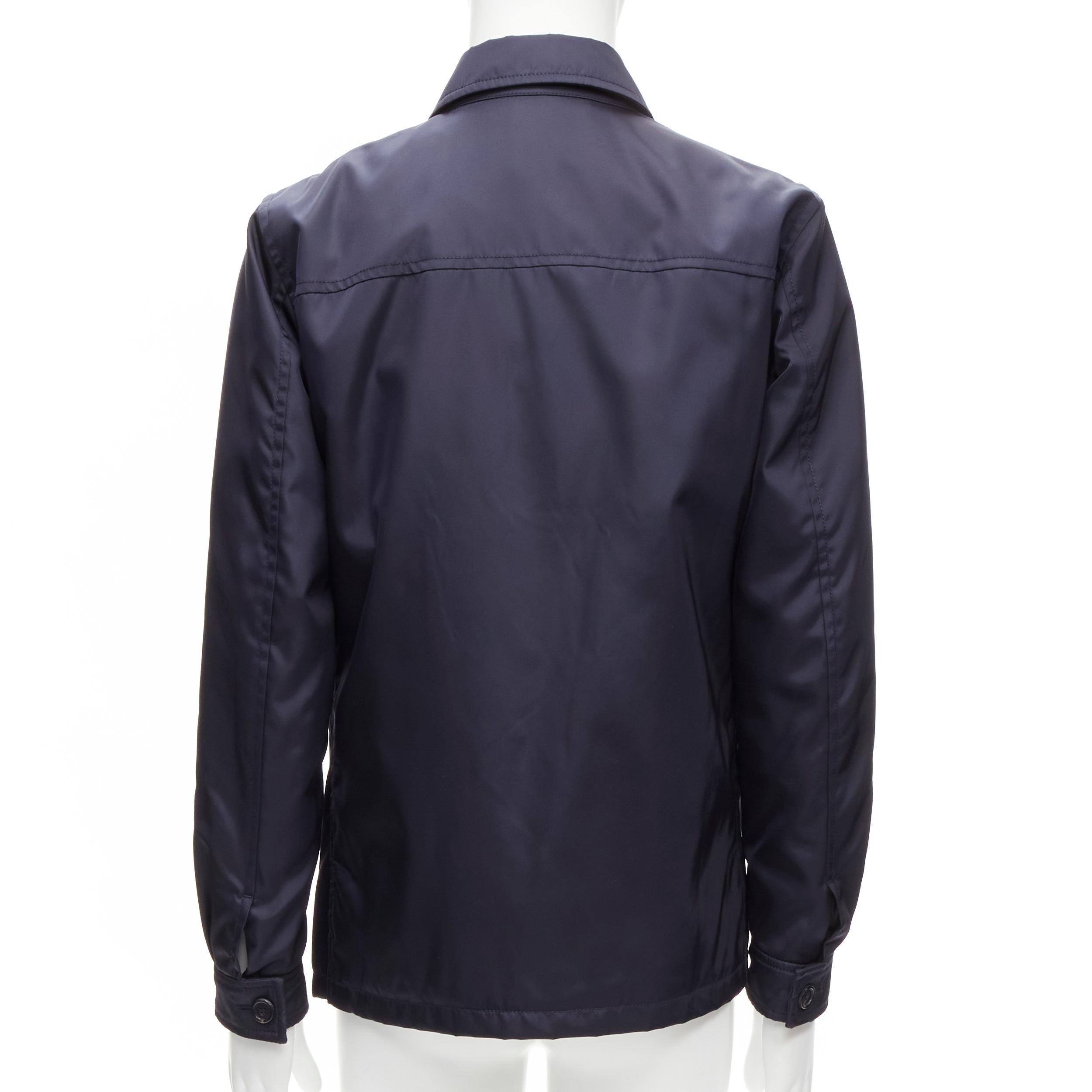 new PRADA 2019 navy blue nylon zip front dual pocket minimal jacket IT46 S For Sale 1