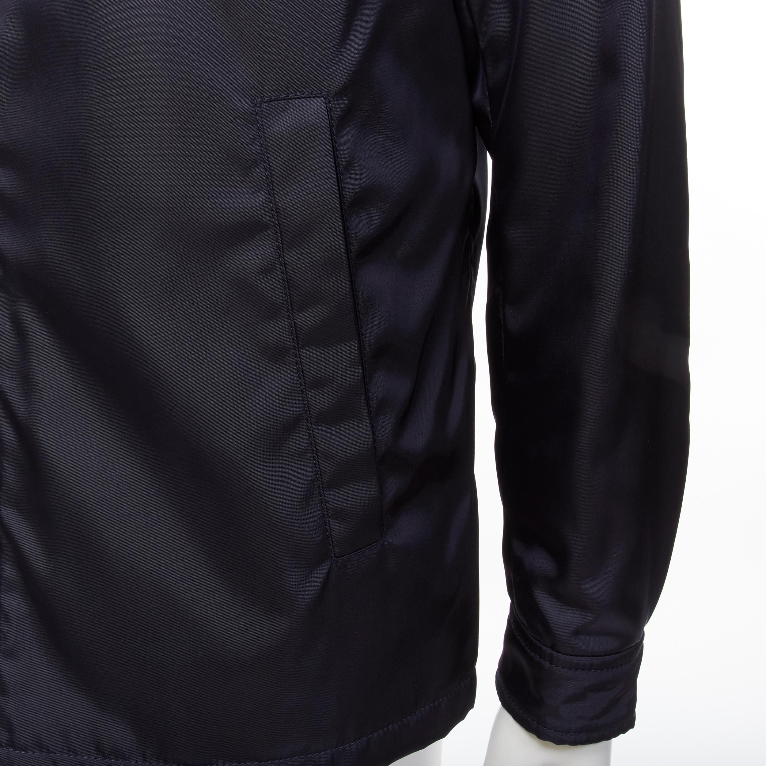 new PRADA 2019 navy blue nylon zip front dual pocket minimal jacket IT46 S For Sale 3