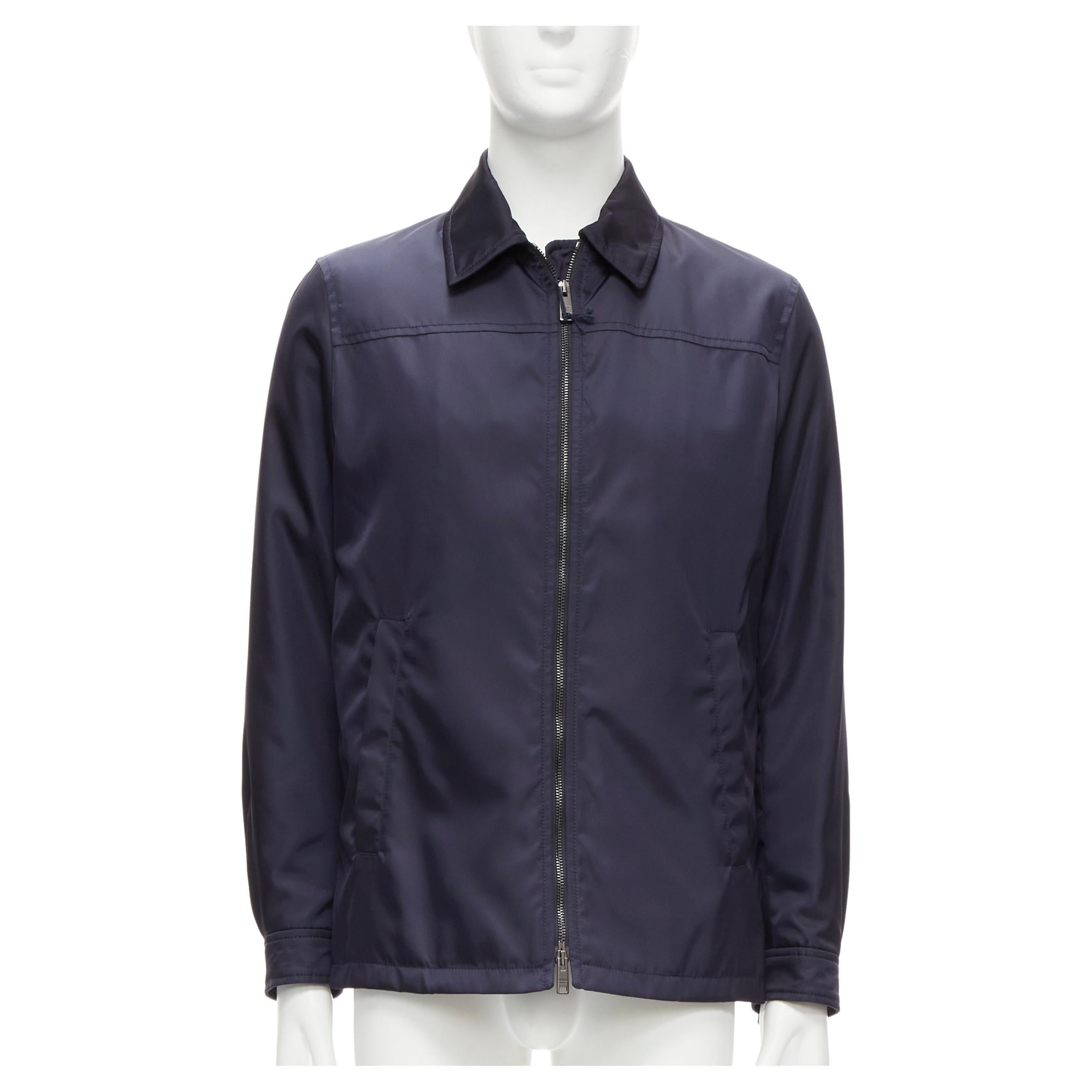 new PRADA 2019 navy blue nylon zip front dual pocket minimal jacket IT46 S For Sale