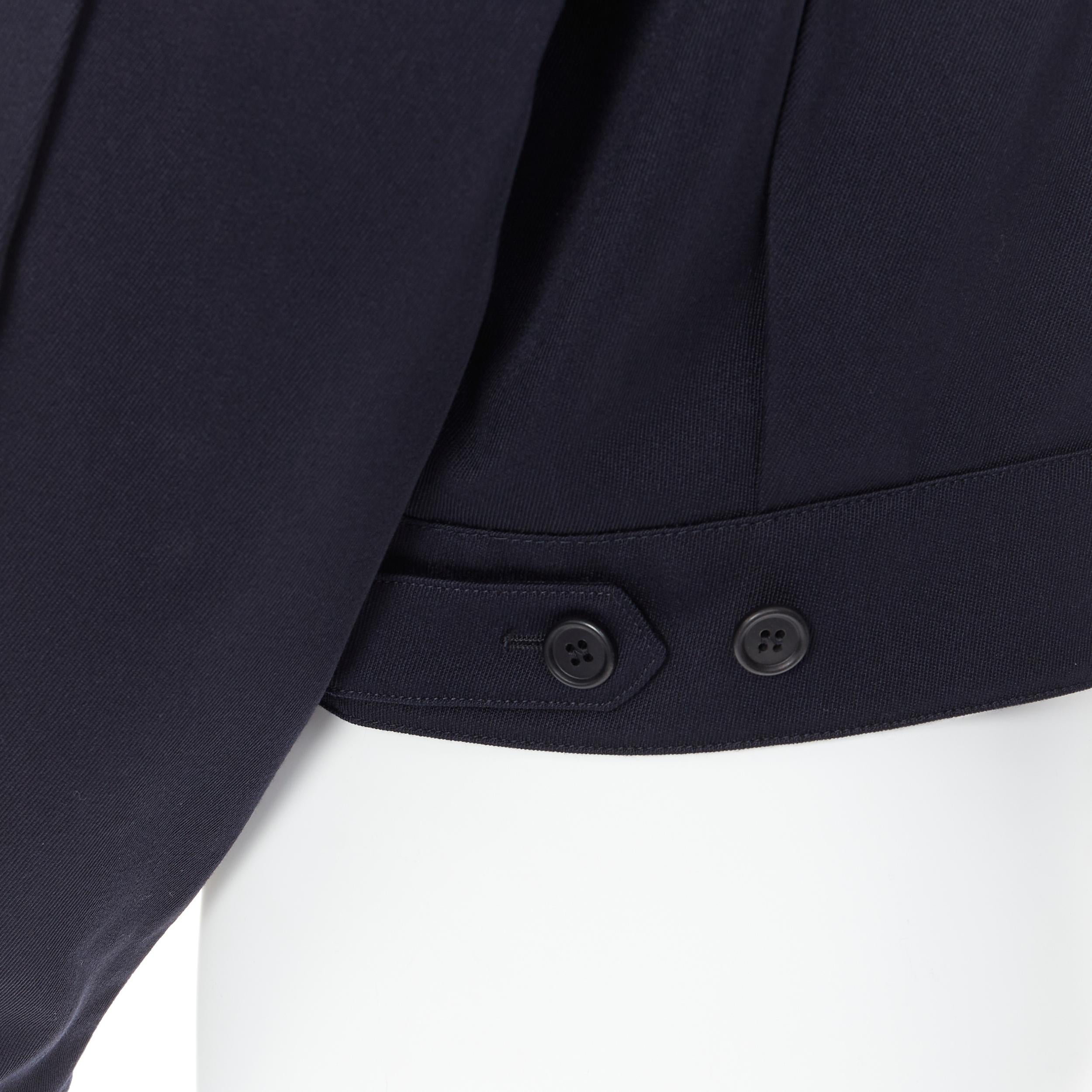 new PRADA 2019 navy blue wool triangle logo pocket cropped zip up hoodie jacket  For Sale 2