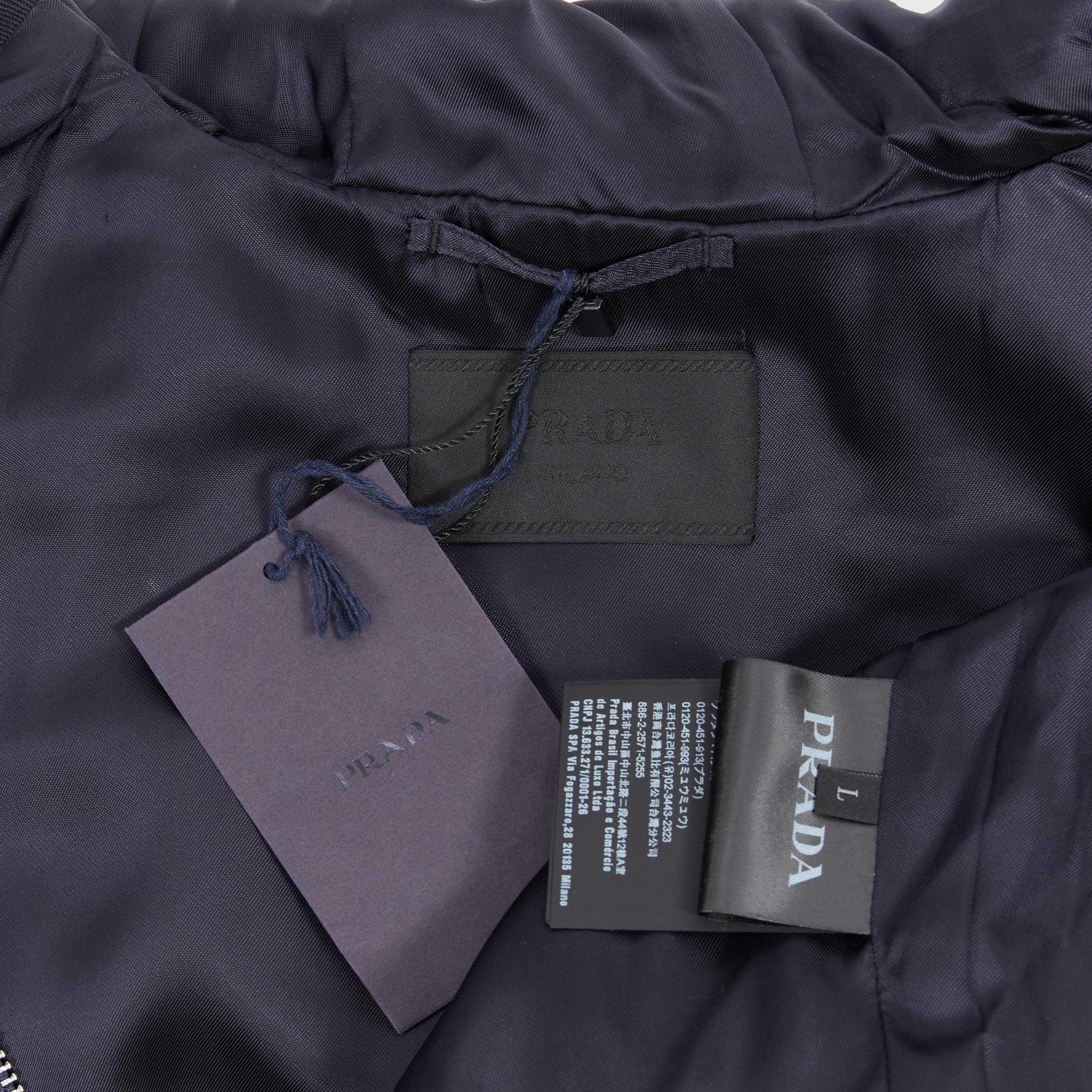 new PRADA 2019 navy blue wool triangle logo pocket cropped zip up hoodie jacket  For Sale 3