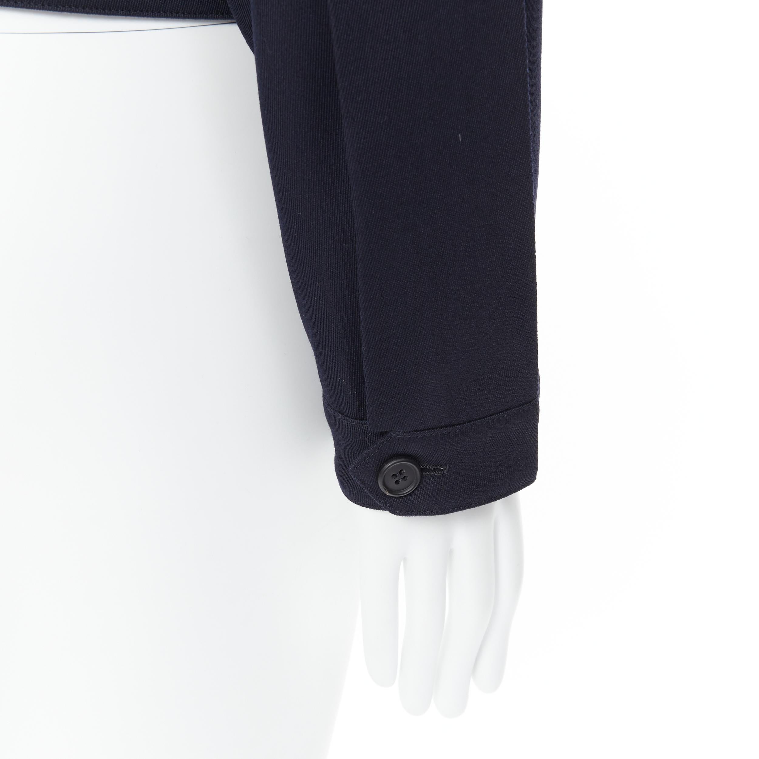 new PRADA 2019 navy blue wool triangle logo pocket cropped zip up hoodie jacket  For Sale 1