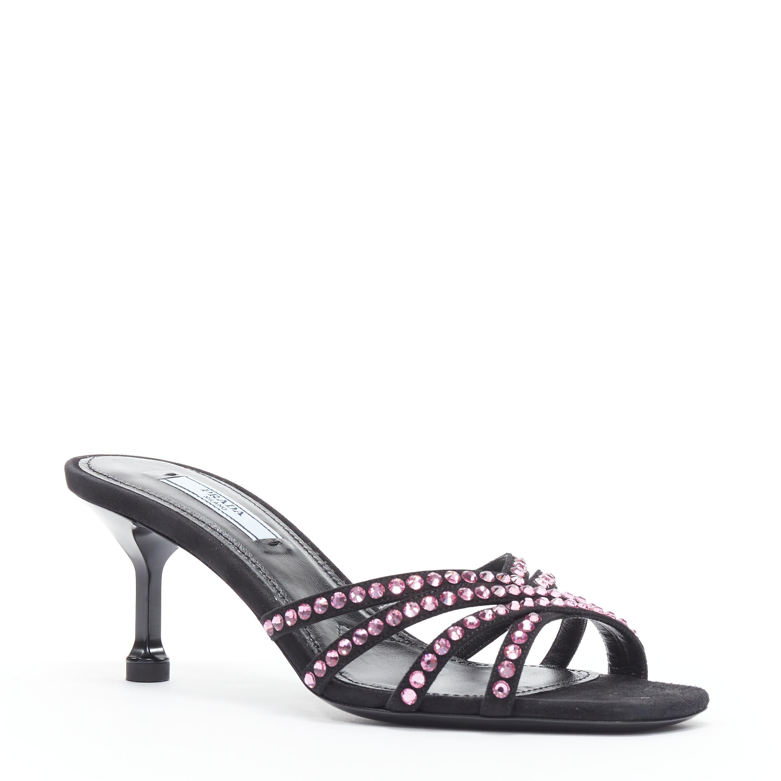 new PRADA 2019 pink crystal rhinestone strappy open toe heel sandal mule EU36 
Reference: TGAS/B01298 
Brand: Prada 
Designer: Miuccia Prada 
Model: Crystal mule sandals pink Collection: Fall Winter 2019 
Material: Leather 
Color: Pink 
Pattern: