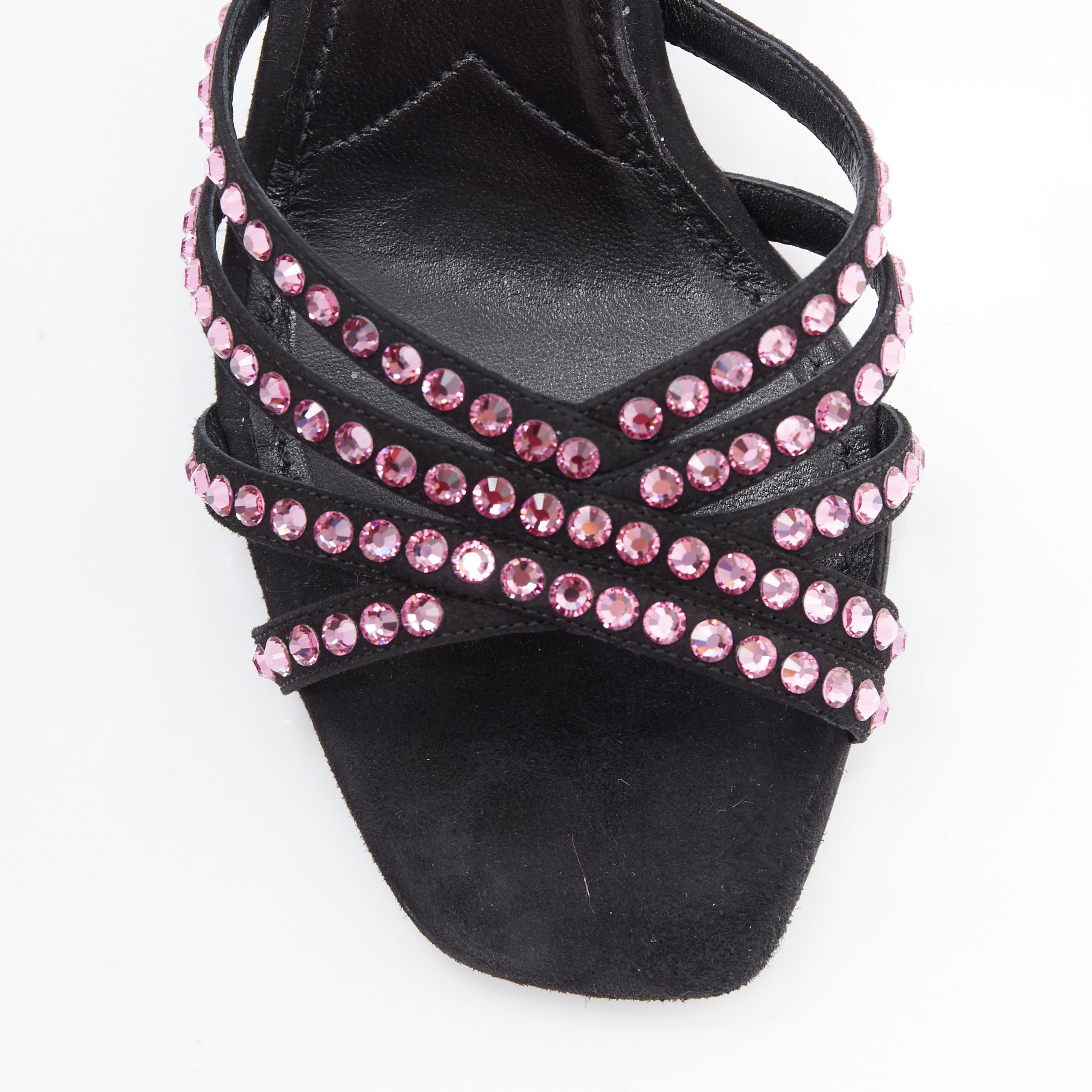 new PRADA 2019 pink crystal rhinestone strappy open toe heel sandal mule EU36 In New Condition For Sale In Hong Kong, NT