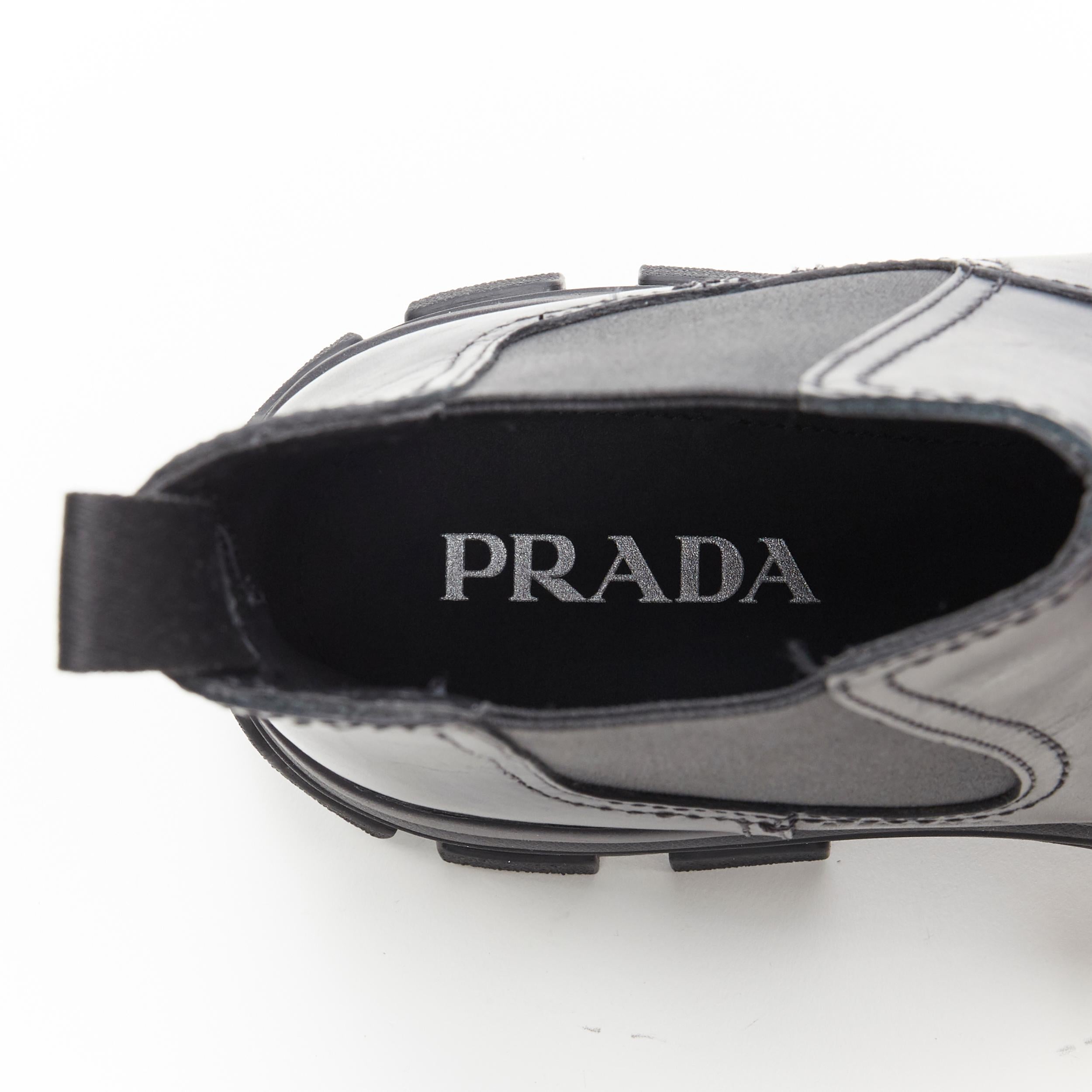 new PRADA 2019 Pull Up black leather Monolith chunky lug sole boot UK9 EU43 2