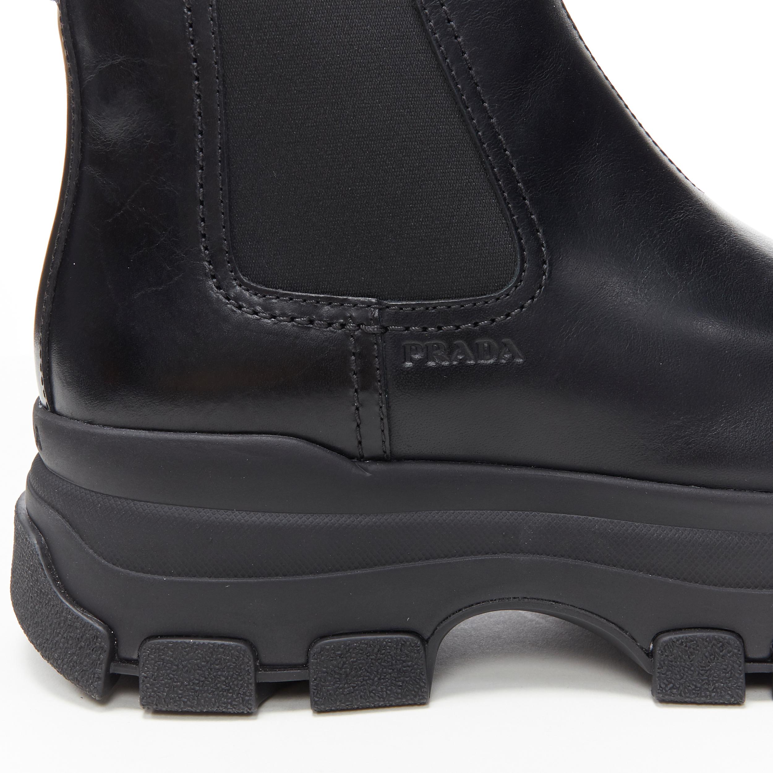 new PRADA 2019 Pull Up black leather Monolith chunky lug sole boot UK9 EU43
Brand: Prada
Designer: Miuccia Prada
Model Name / Style: Pull UP boot
Material: Leather
Color: Black
Pattern: Solid
Extra Detail: 2019 STYLE 