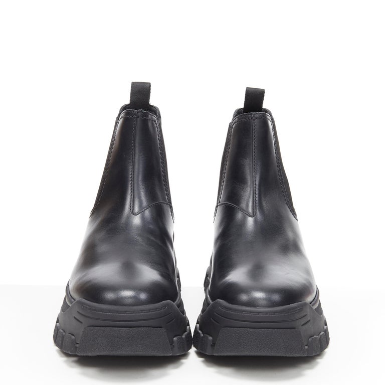 new PRADA 2019 Pull Up black leather Monolith chunky lug sole boot UK9 ...