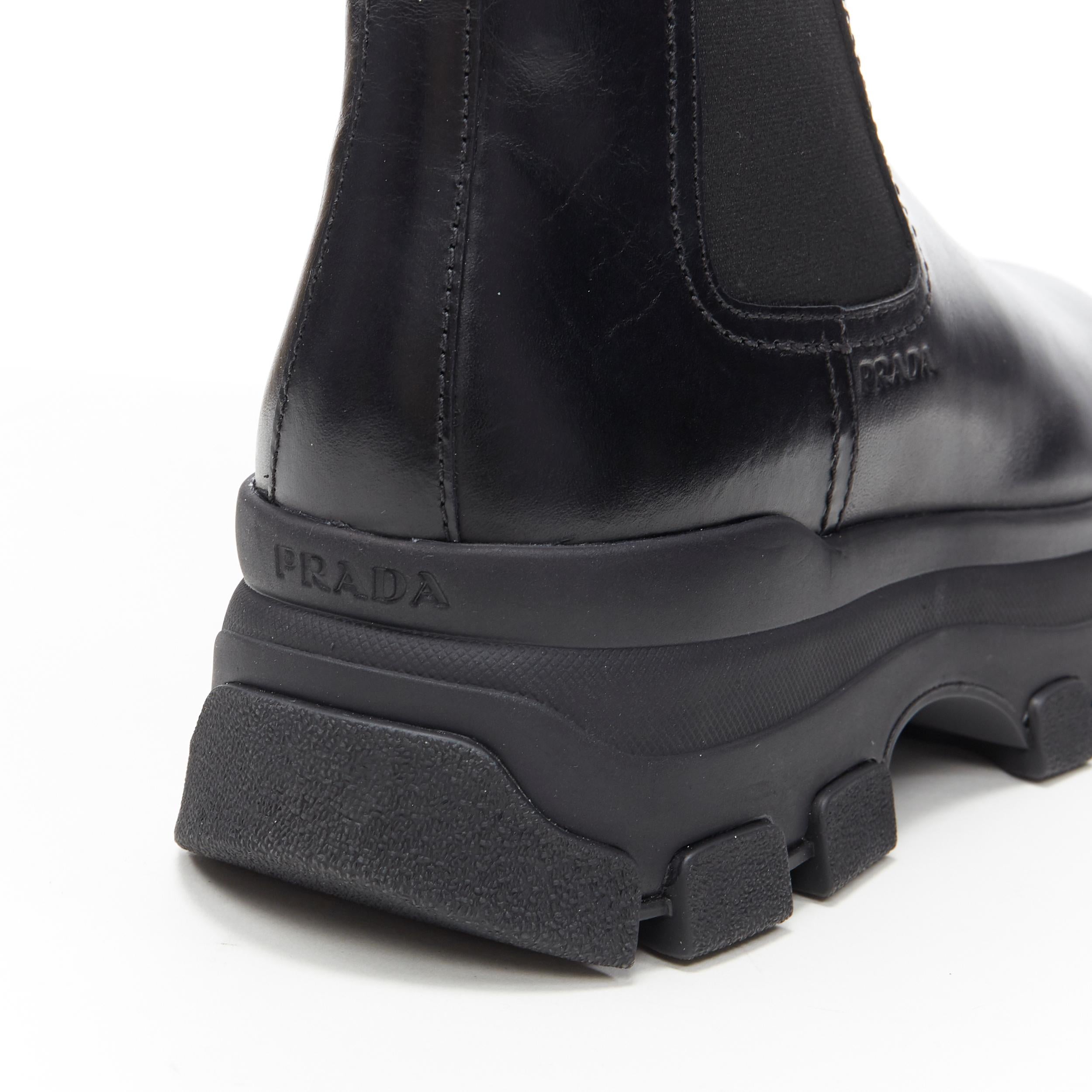 new PRADA 2019 Pull Up black leather Monolith chunky lug sole boot UK9 EU43 For Sale 1