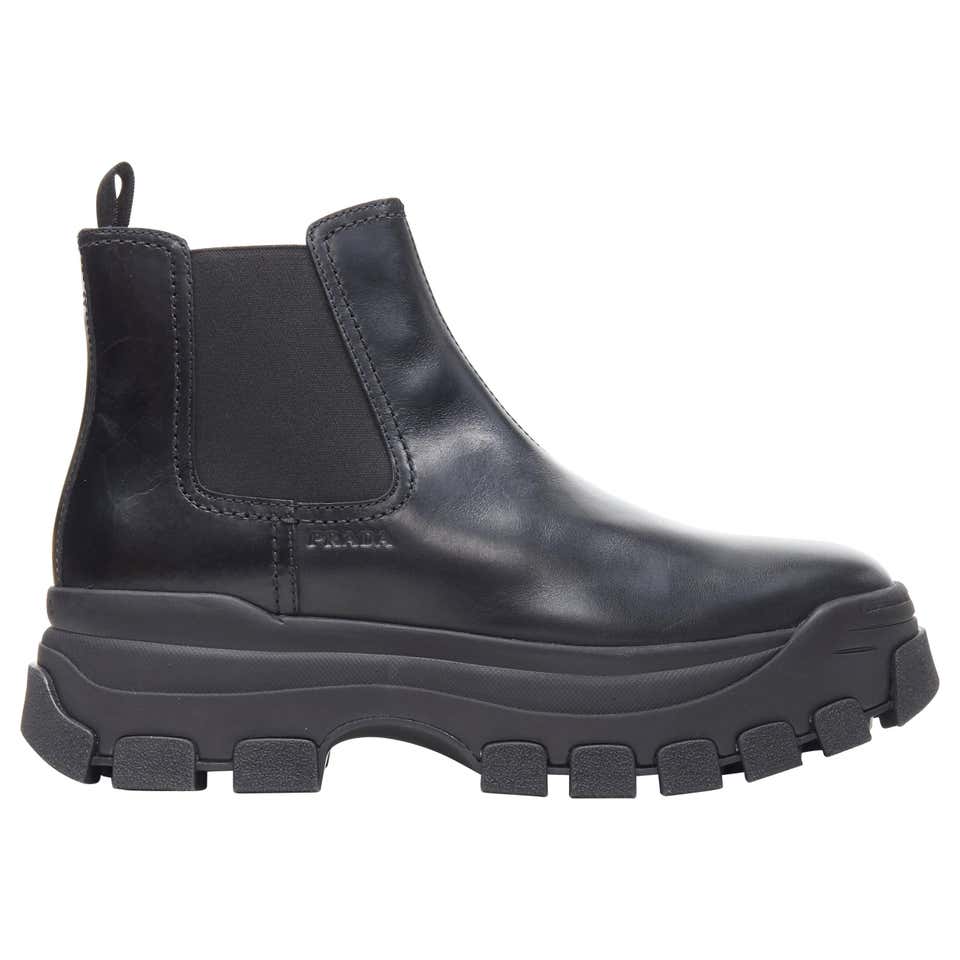 new PRADA 2019 Pull Up black leather Monolith chunky lug sole boot UK9 ...
