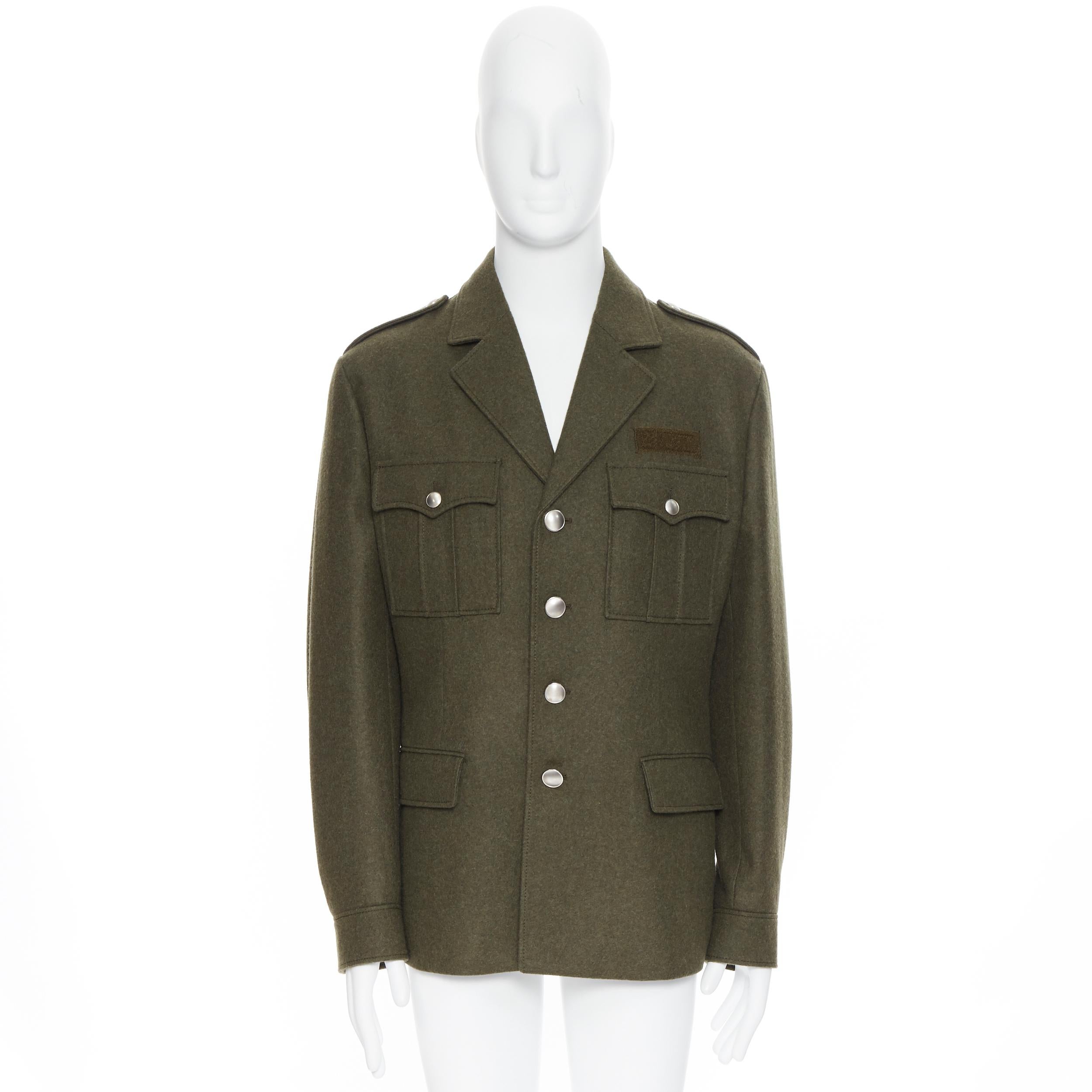 Black new PRADA 2019 Runway 100% virgin wool green military pocket jacket coat IT50 L