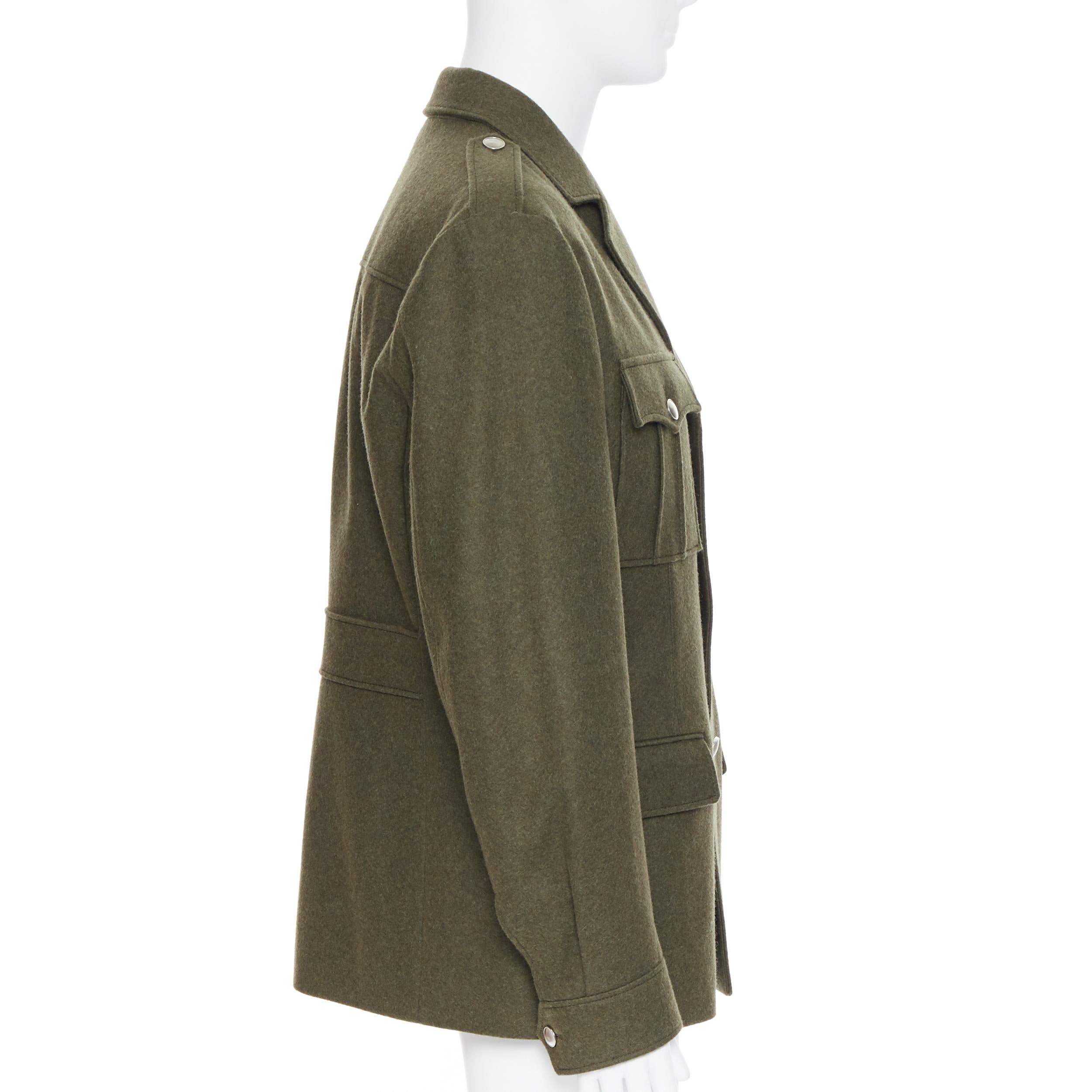 Men's new PRADA 2019 Runway 100% virgin wool green military pocket jacket coat IT50 L