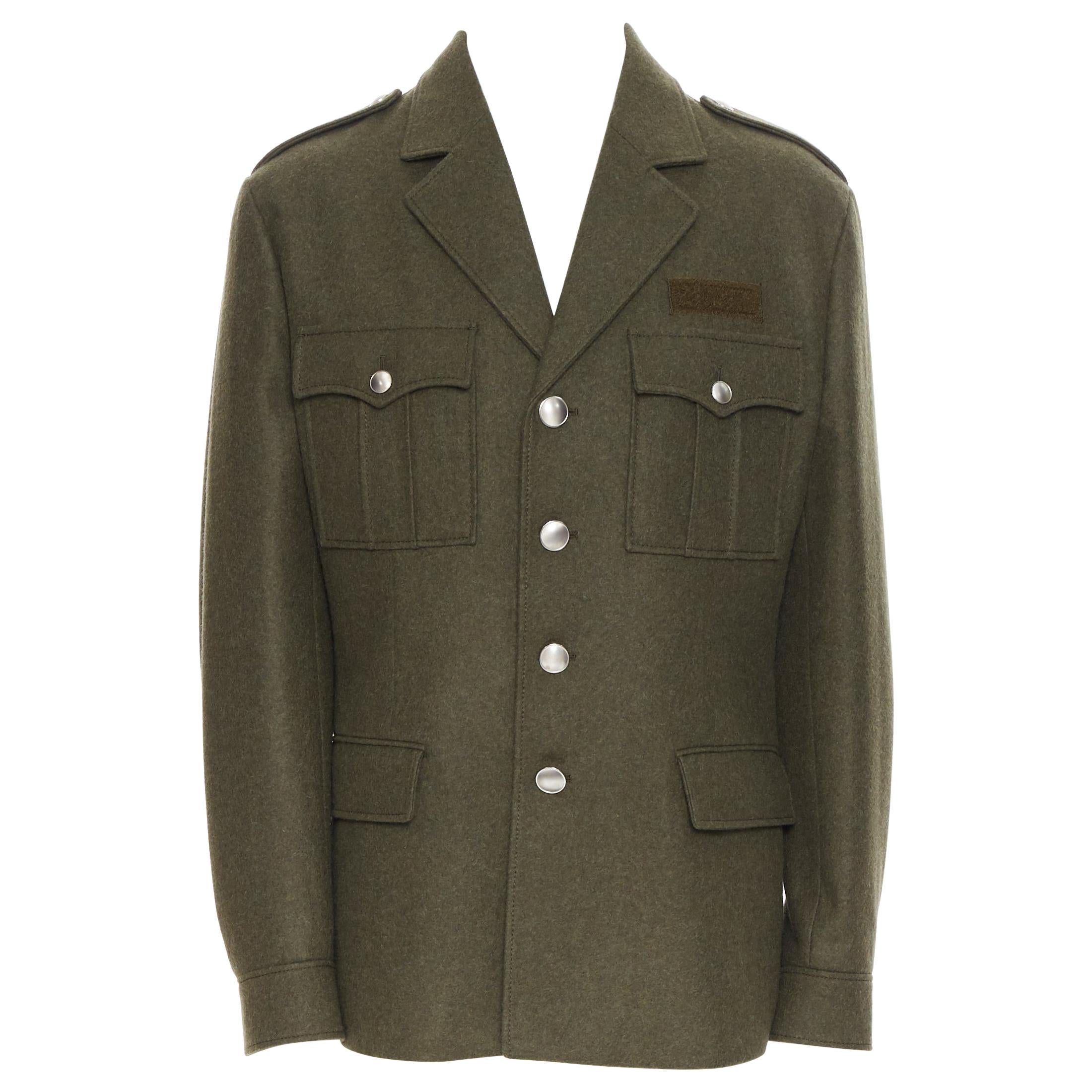 new PRADA 2019 Runway 100% virgin wool green military pocket jacket coat IT50 L