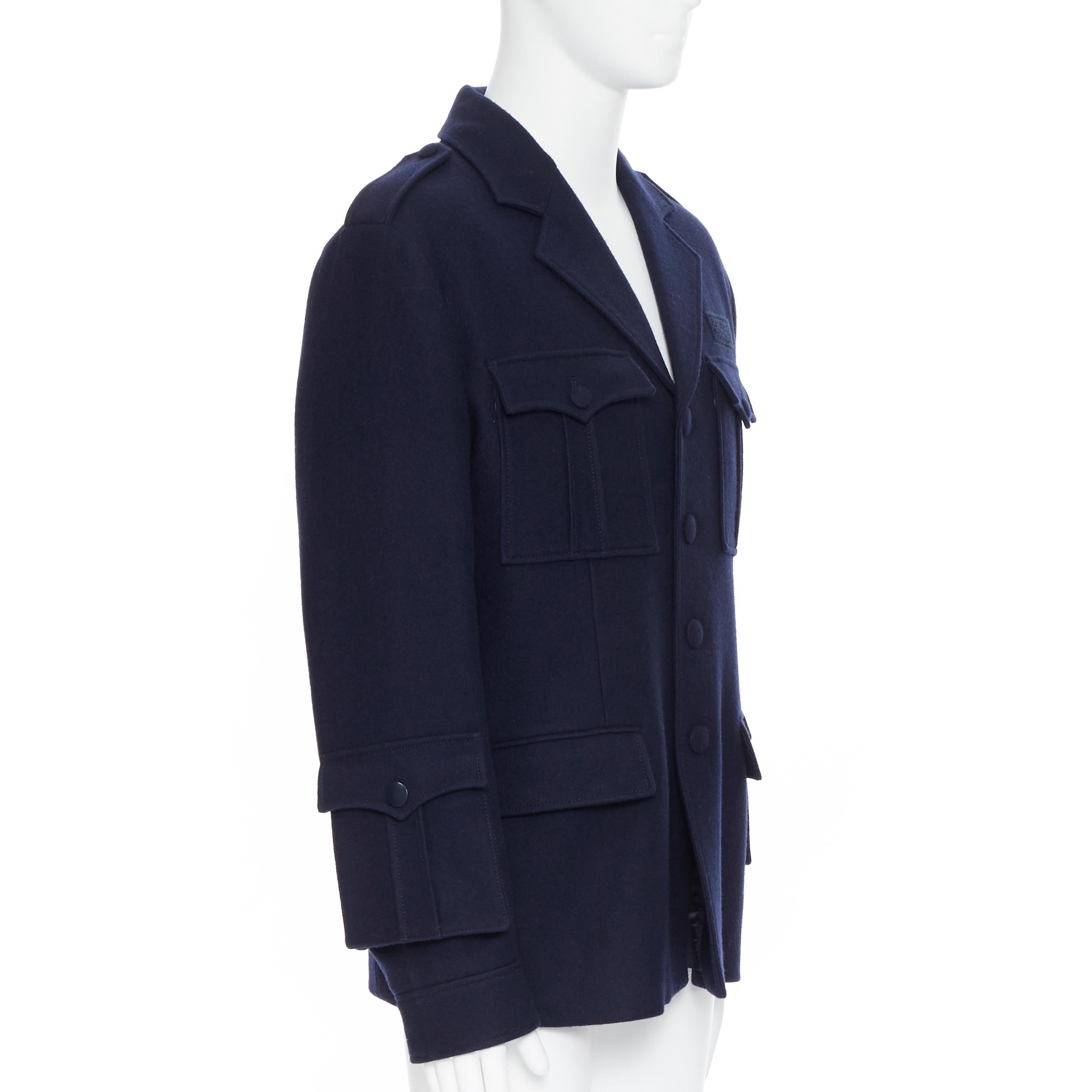 new PRADA 2019 Runway 100% virgin wool navy military pocket sleeves jacket IT50 In New Condition In Hong Kong, NT