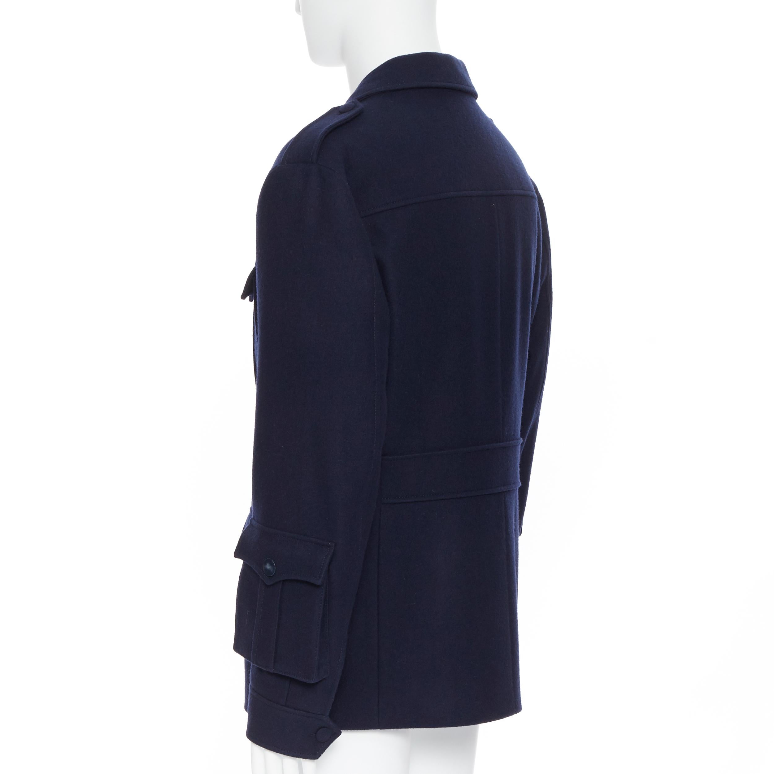 new PRADA 2019 Runway 100% virgin wool navy military pocket sleeves jacket IT50 1