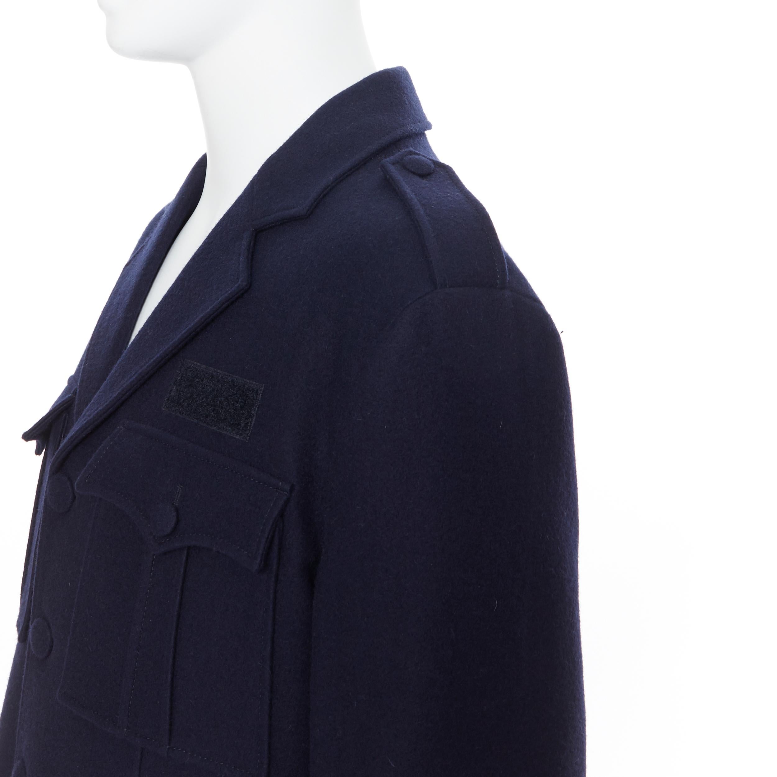 new PRADA 2019 Runway 100% virgin wool navy military pocket sleeves jacket IT50 4