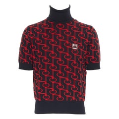 new PRADA 2019 Runway black red pattern jacquard knit rubber logo turtleneck S