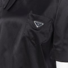 new PRADA 2019 Runway black silk duchesse triangle logo bow collar top IT42 M