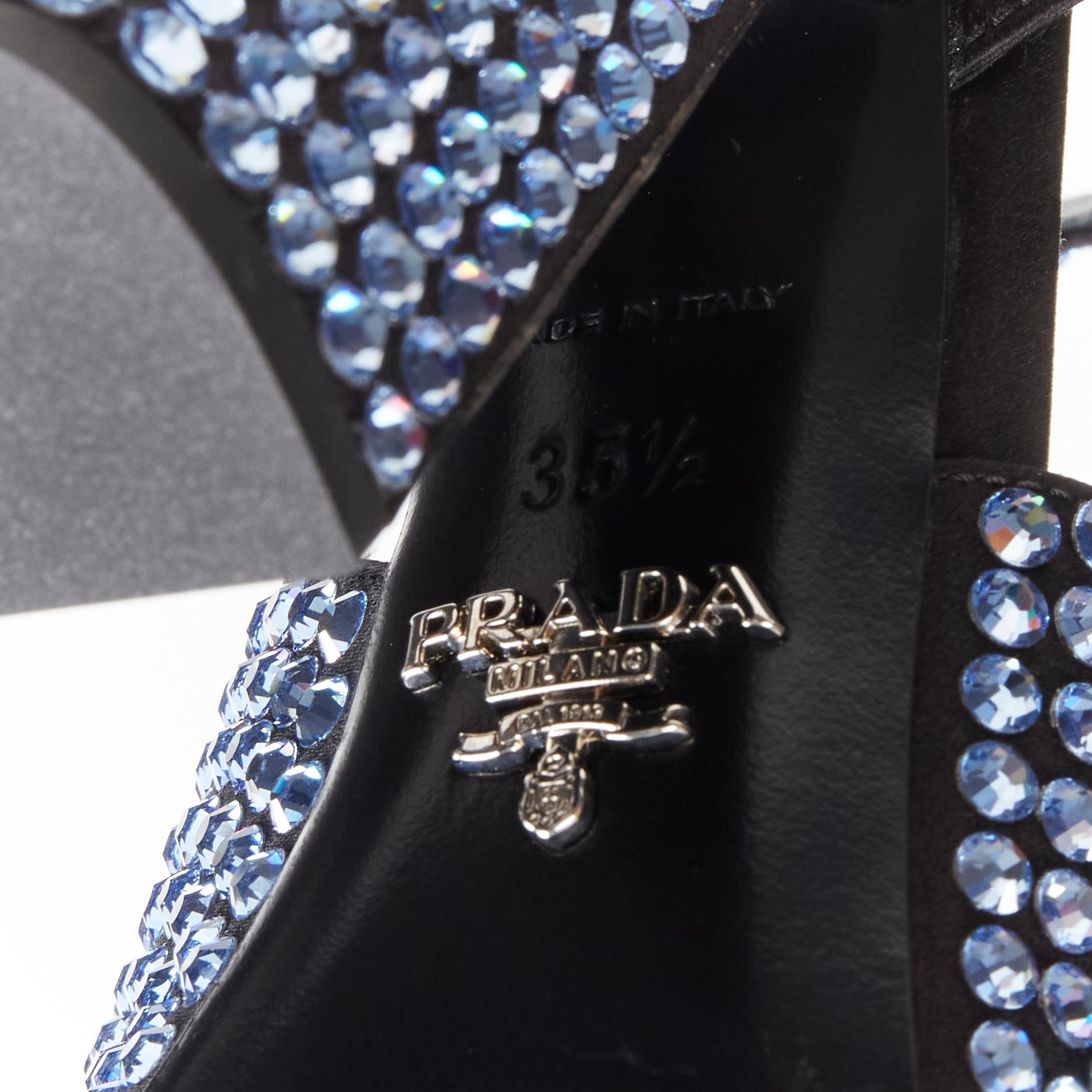 new PRADA 2019 Runway blue crystal diamond encrusted chunky heel EU35.5 For Sale 3