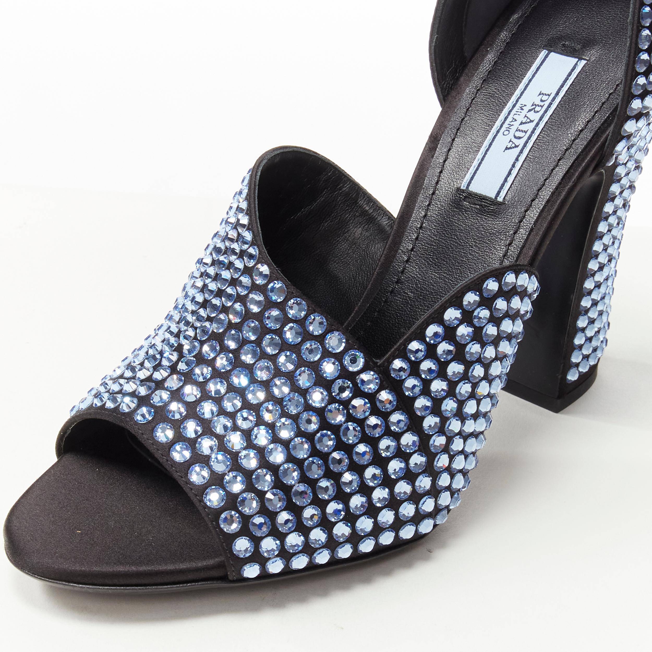 Women's new PRADA 2019 Runway blue crystal diamond encrusted chunky heel EU35.5 For Sale