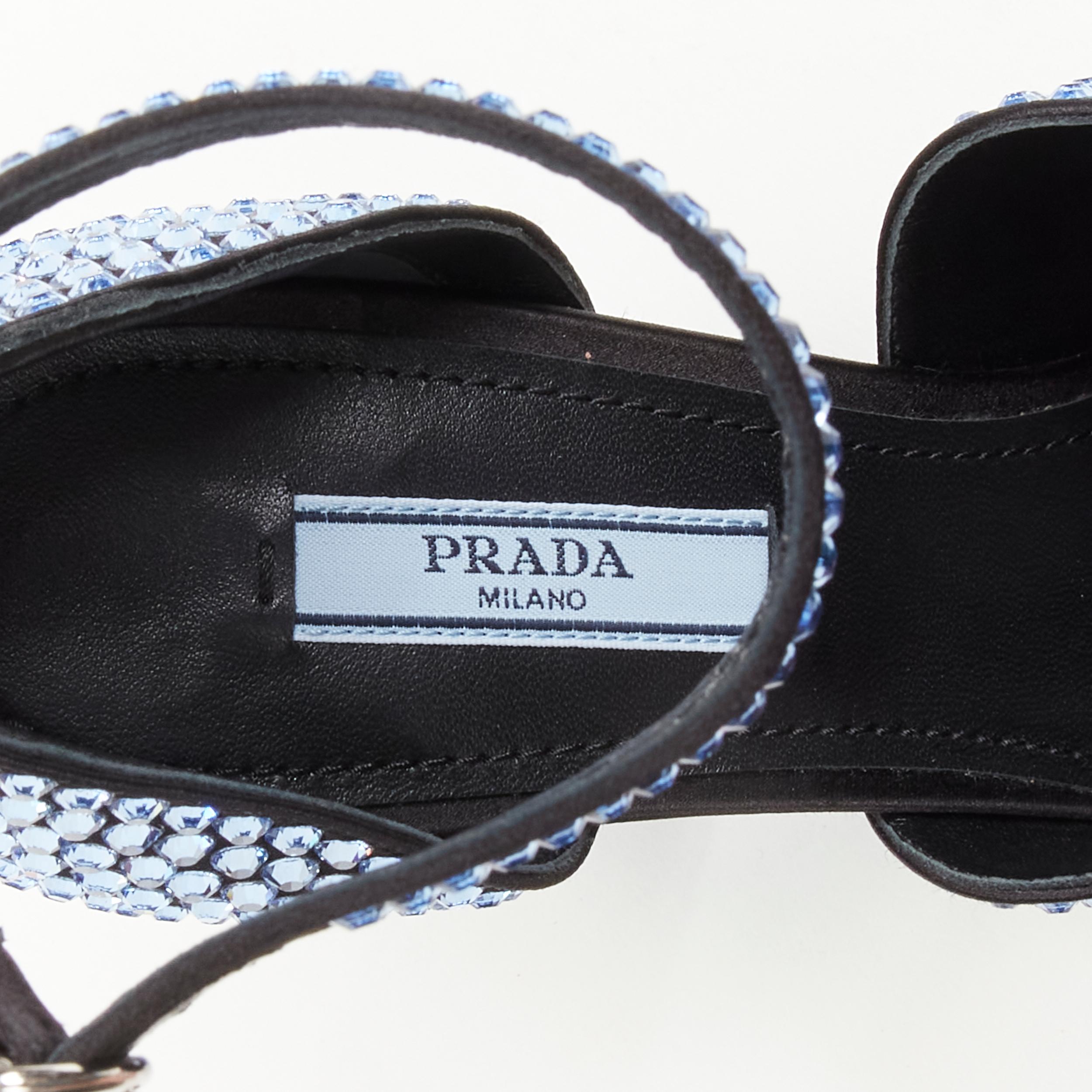 new PRADA 2019 Runway blue crystal diamond encrusted chunky heel EU35.5 For Sale 2