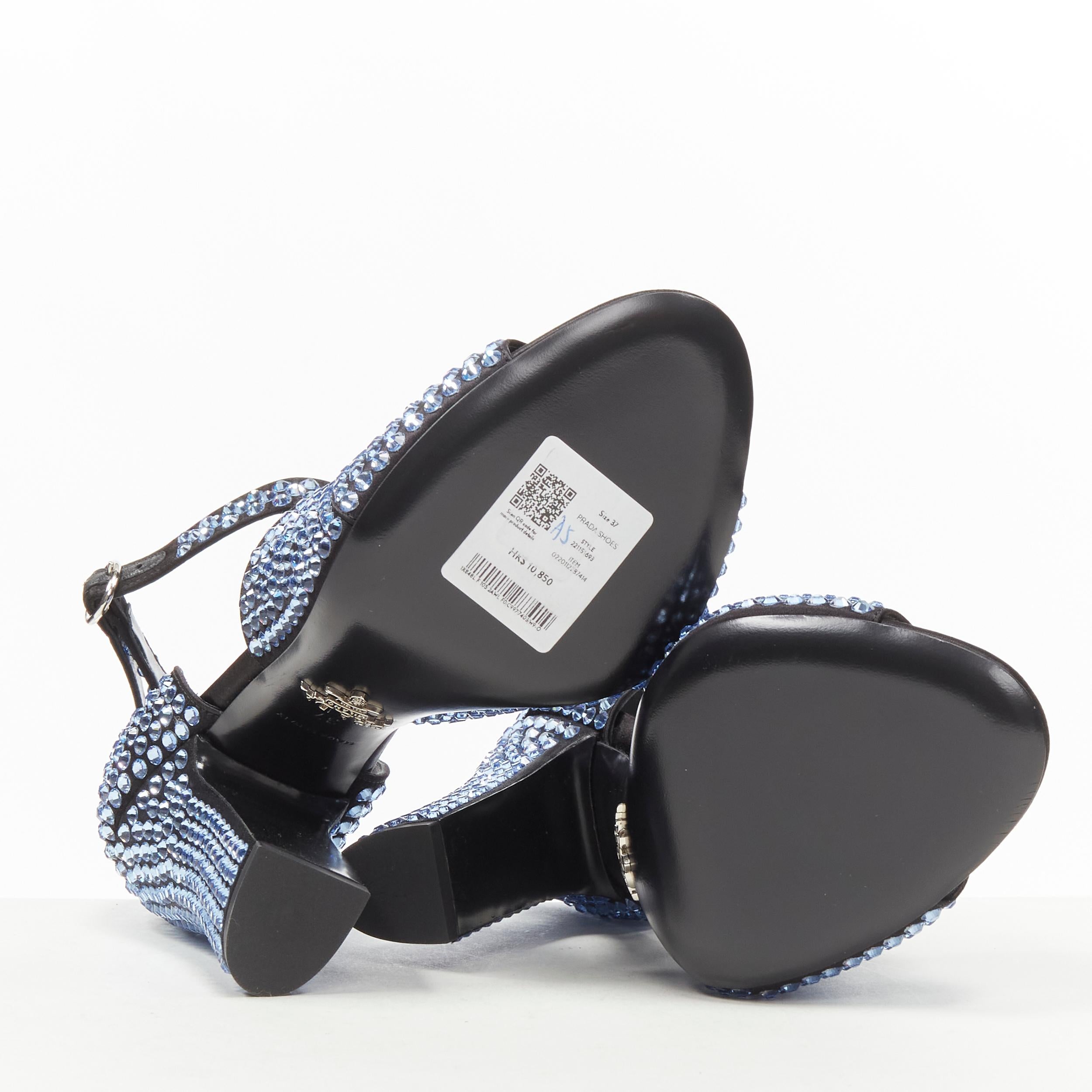 new PRADA 2019 Runway blue crystal diamond encrusted chunky heel EU37 7