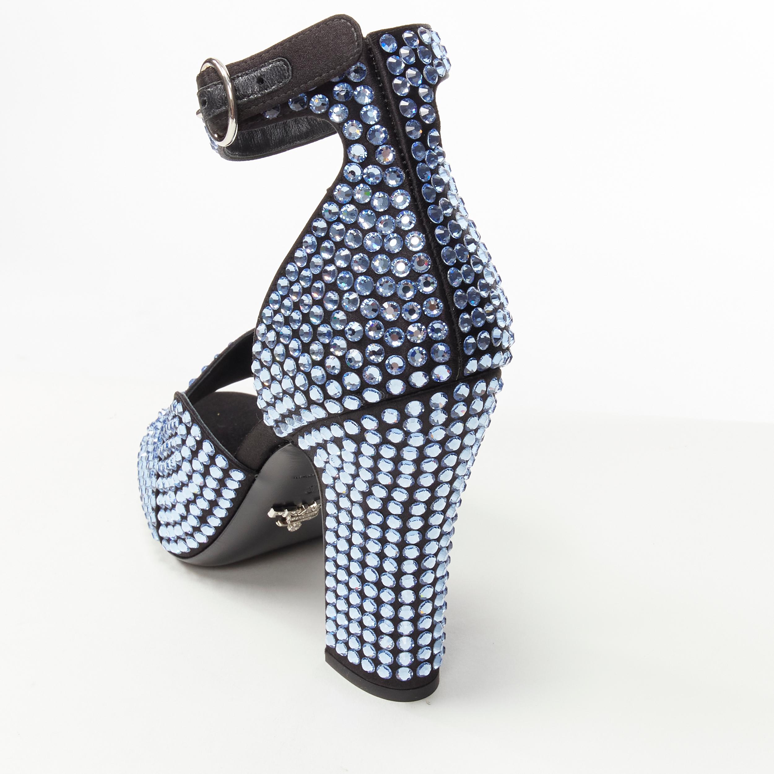 new PRADA 2019 Runway blue crystal diamond encrusted chunky heel EU37 4