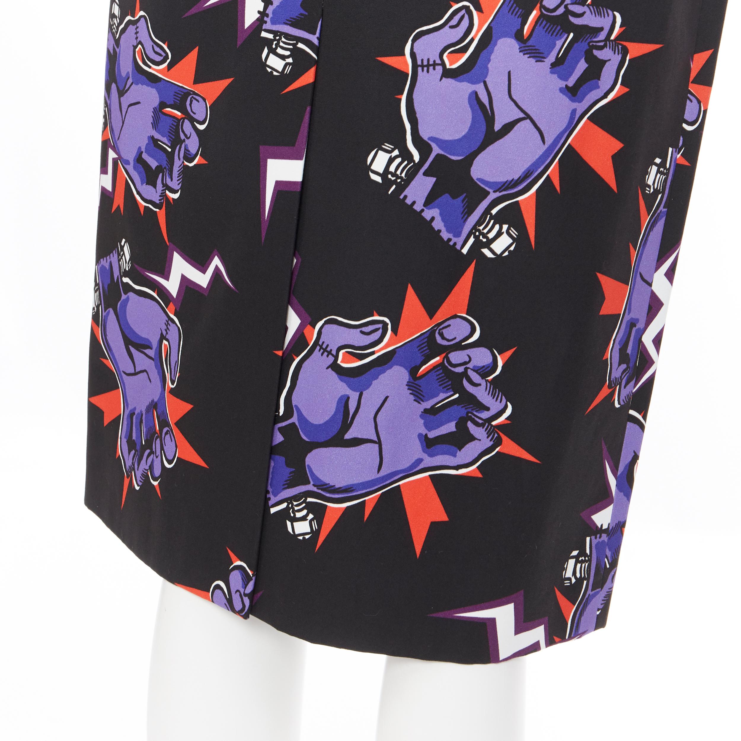 new PRADA 2019 Runway Frankenstein black Thunder Hand print pencil skirt IT38 S 1