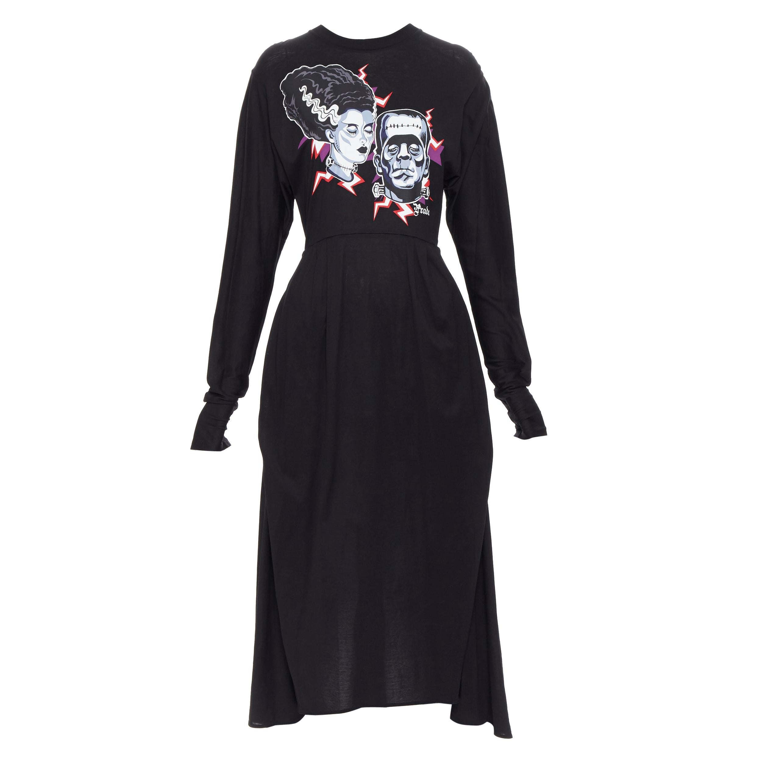 new PRADA 2019 Runway Frankenstein Couple black cotton layered skirt dress L
