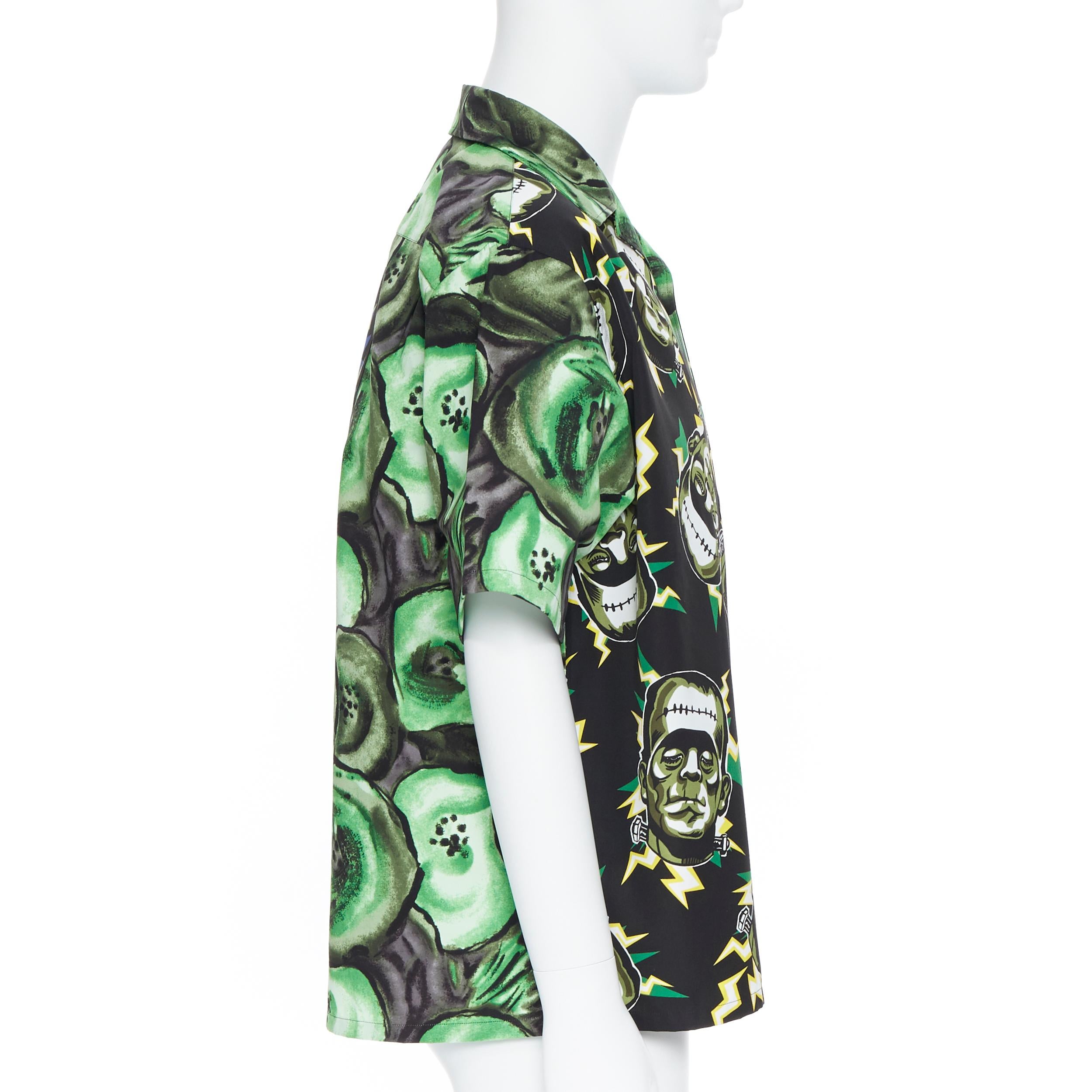Black new PRADA 2019 Runway Frankenstein Electrify Rose boxy cotton bowling shirt L