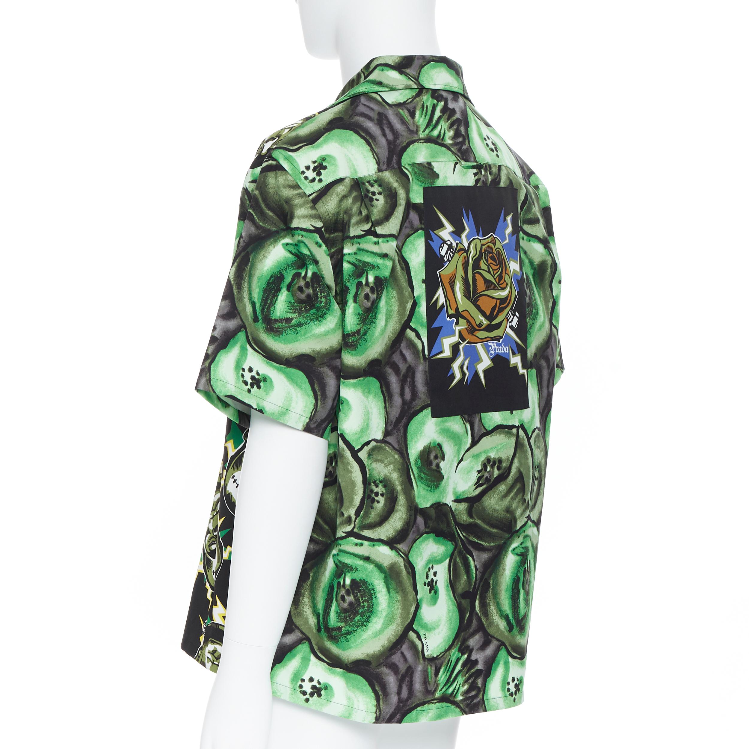 new PRADA 2019 Runway Frankenstein Electrify Rose boxy cotton bowling shirt L In New Condition In Hong Kong, NT