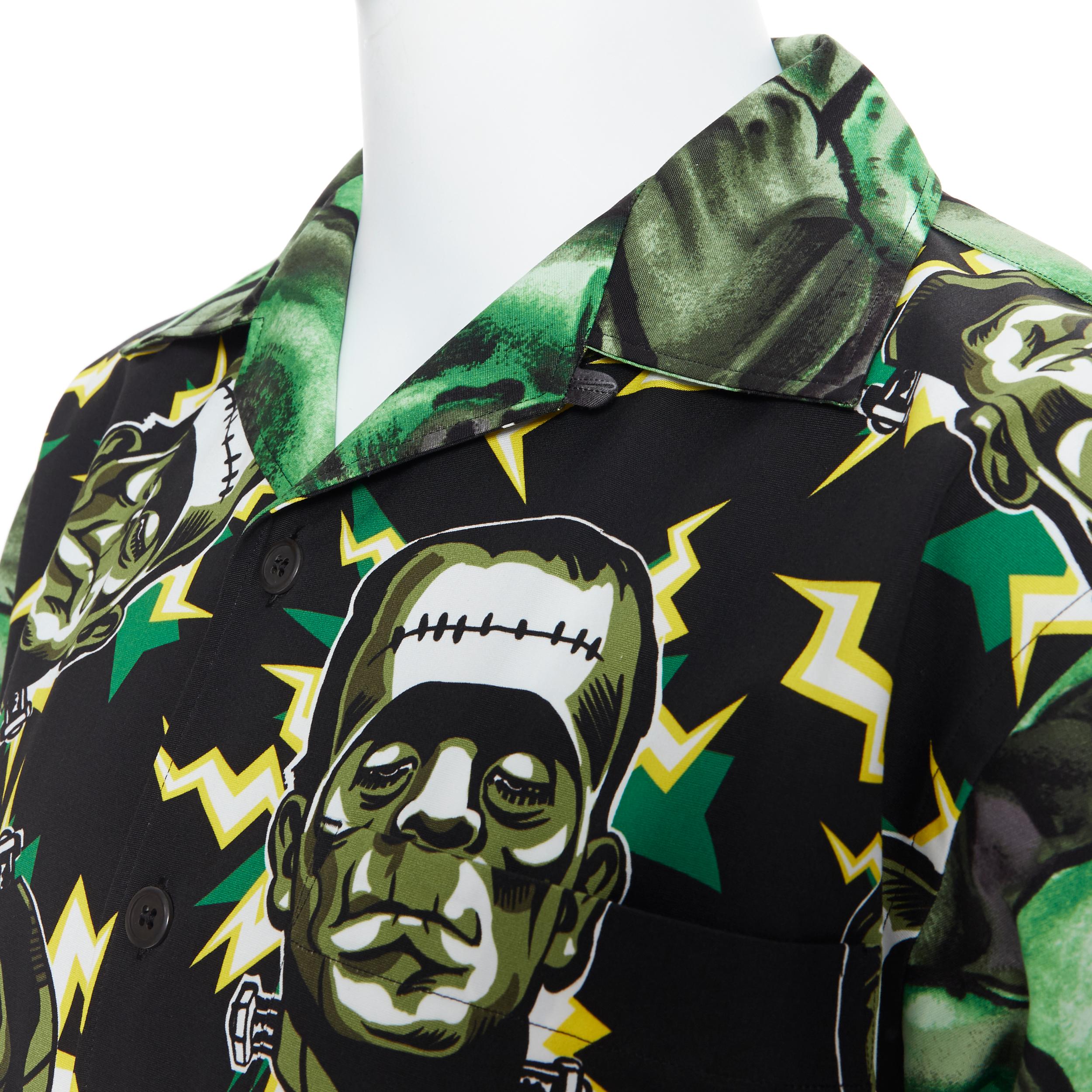 Men's new PRADA 2019 Runway Frankenstein Electrify Rose boxy cotton bowling shirt L