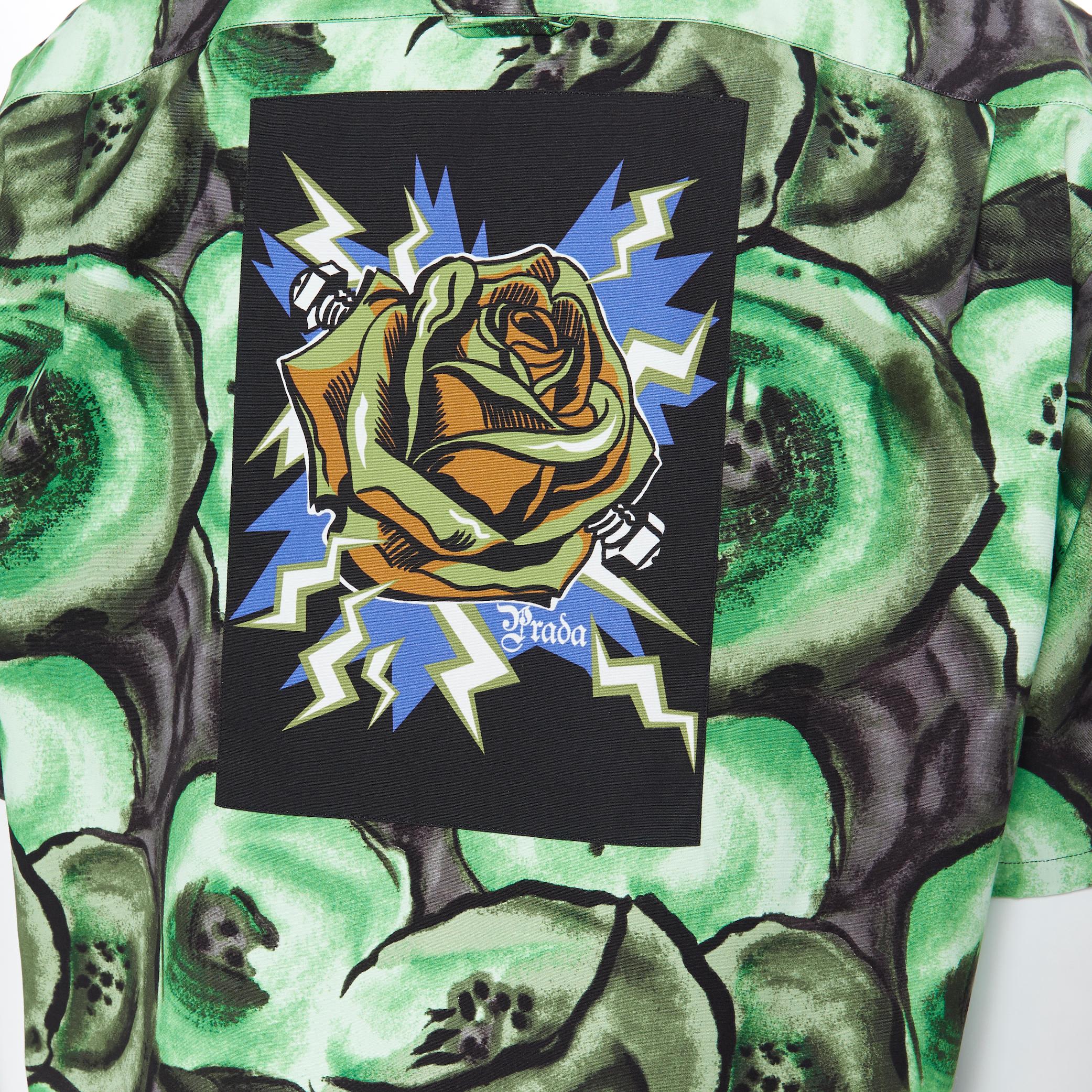 new PRADA 2019 Runway Frankenstein Electrify Rose boxy cotton bowling shirt L 2