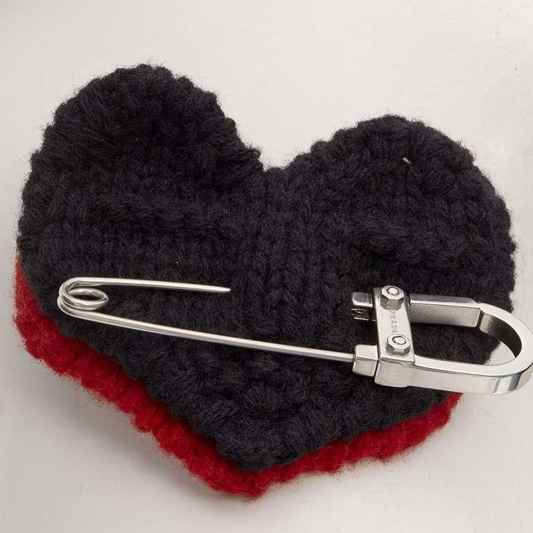 new PRADA 2019 Runway Frankenstein handmade crochet double heart pin brooch 1