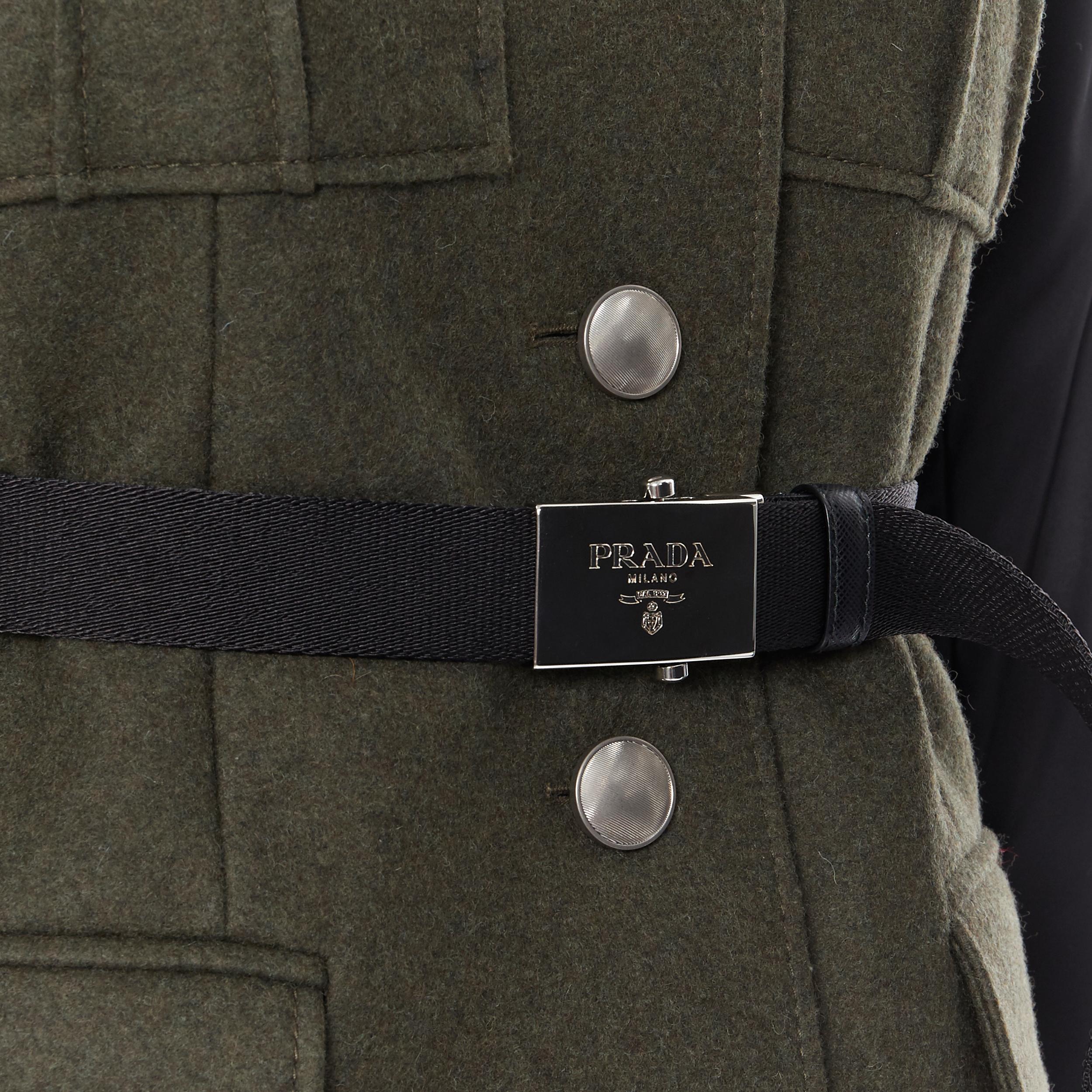 new PRADA 2019 Runway green wool military padded MA-1 sleeve belted coat M 2