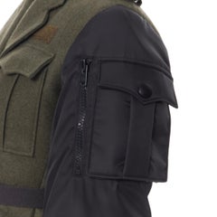 new PRADA 2019 Runway green wool military padded MA-1 sleeve belted coat M
