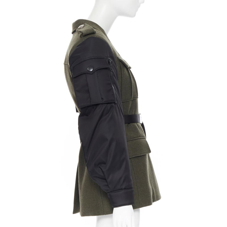 new PRADA 2019 Runway green wool military padded MA-1 sleeve 