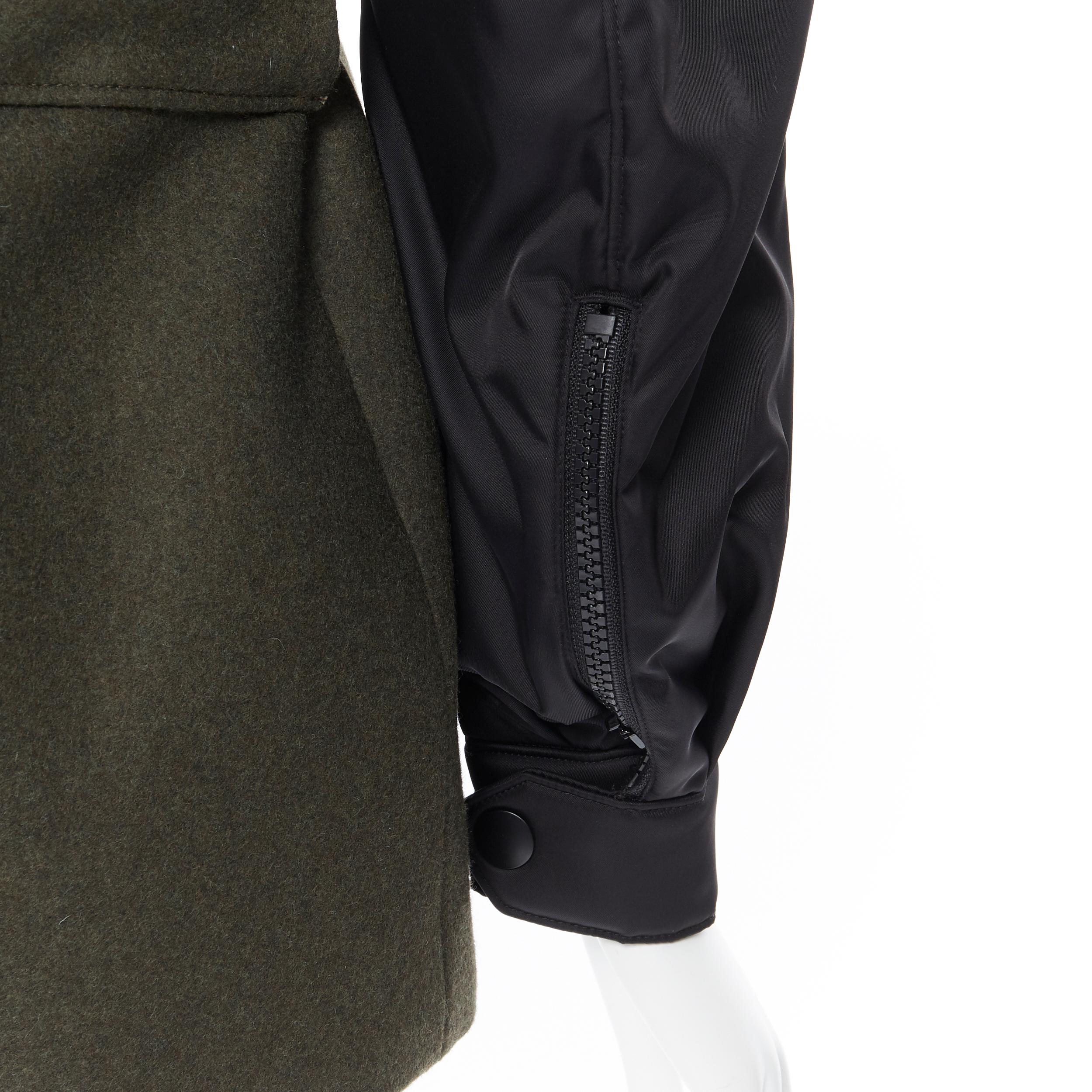 new PRADA 2019 Runway green wool military padded MA-1 sleeve belted coat M 1