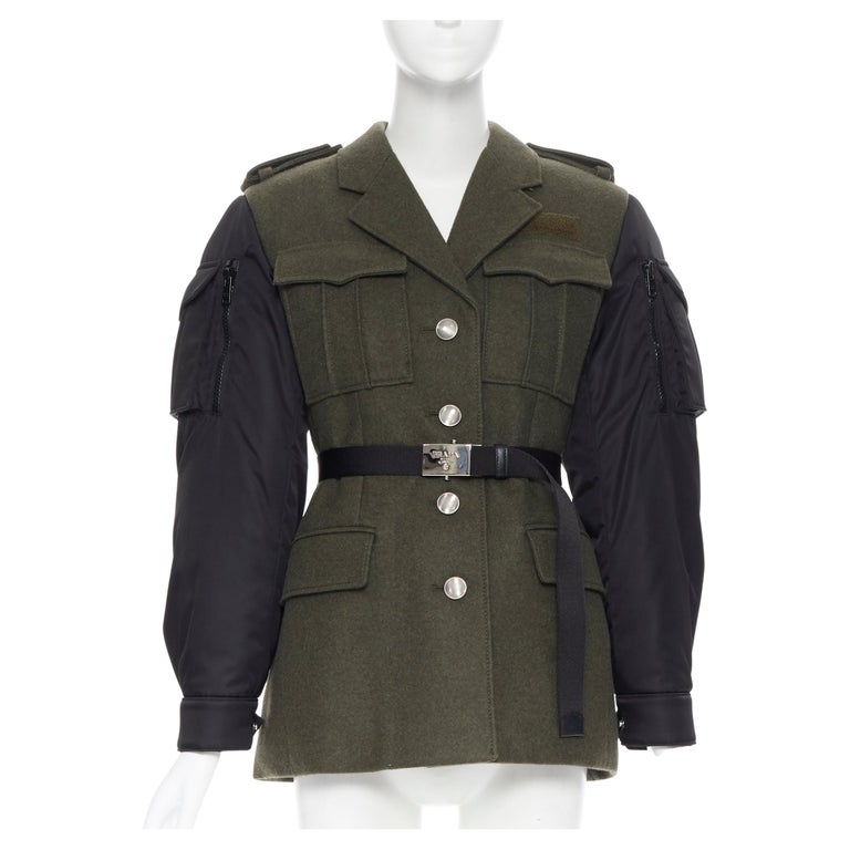 new PRADA 2019 Runway green wool military padded MA-1 sleeve 