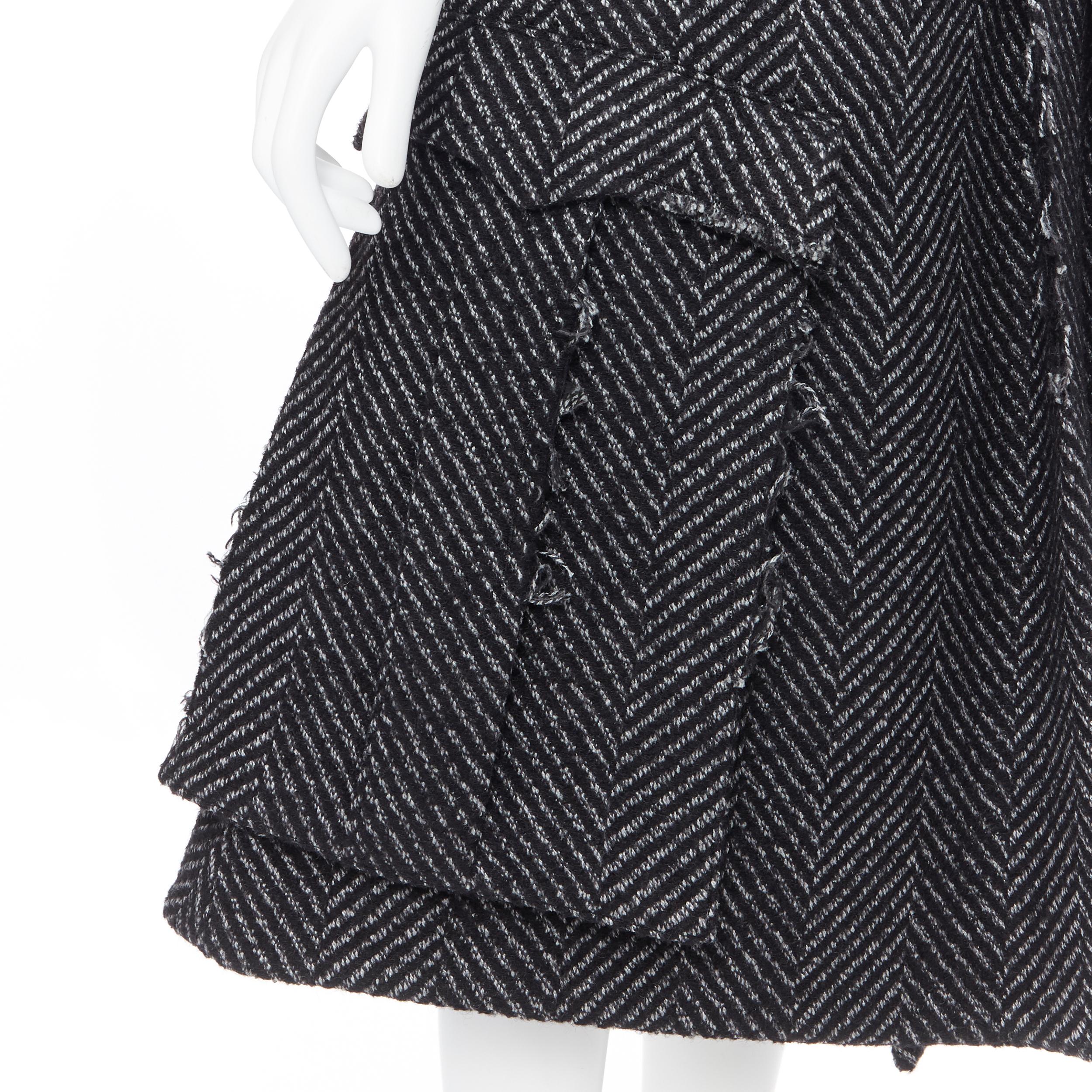 new PRADA 2019 Runway grey chevon wool tweed frayed metal clasp skirt IT38 XS 3