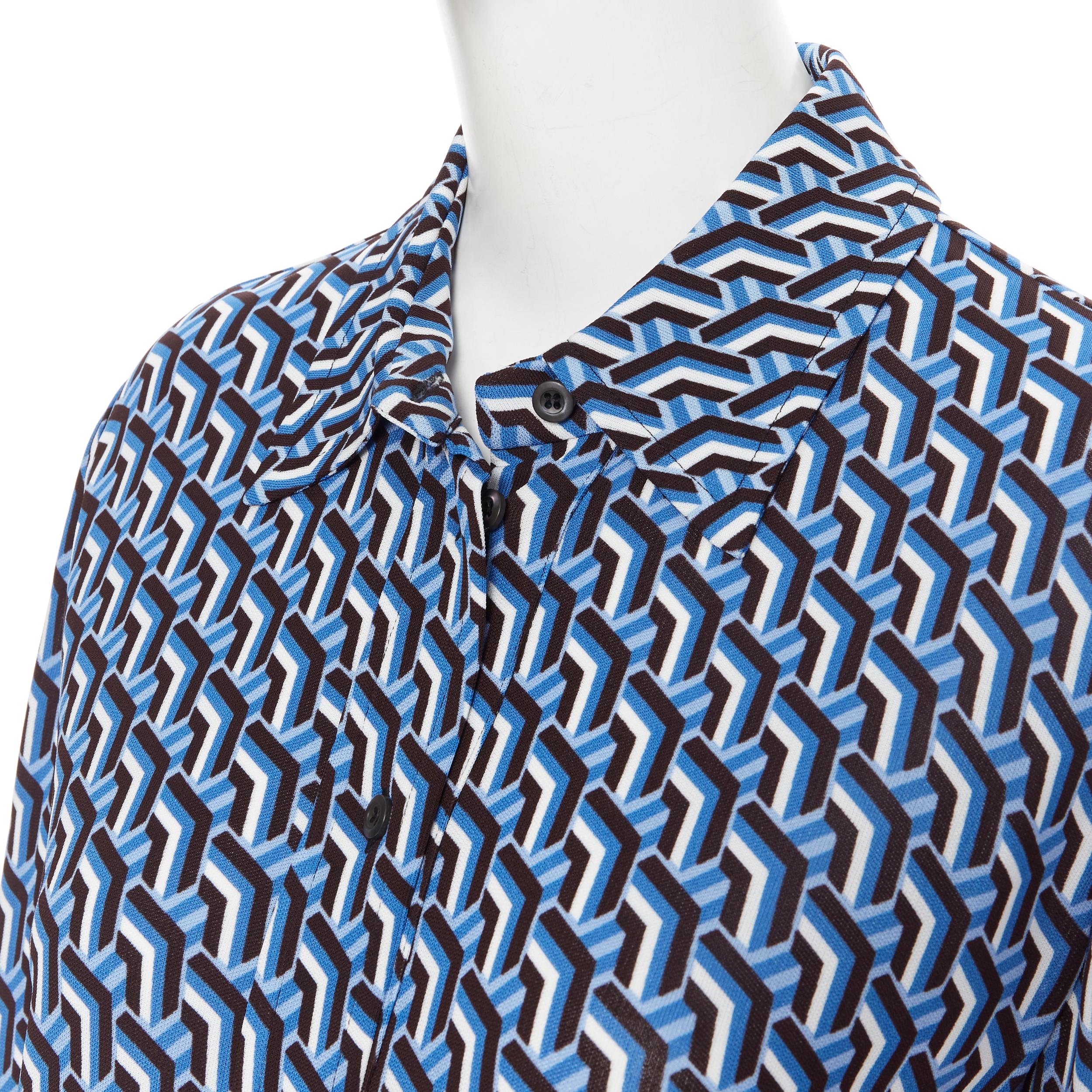 Women's new PRADA 2019 Runway Illusion Geometric Twist logo knit blouse shirt IT40 S