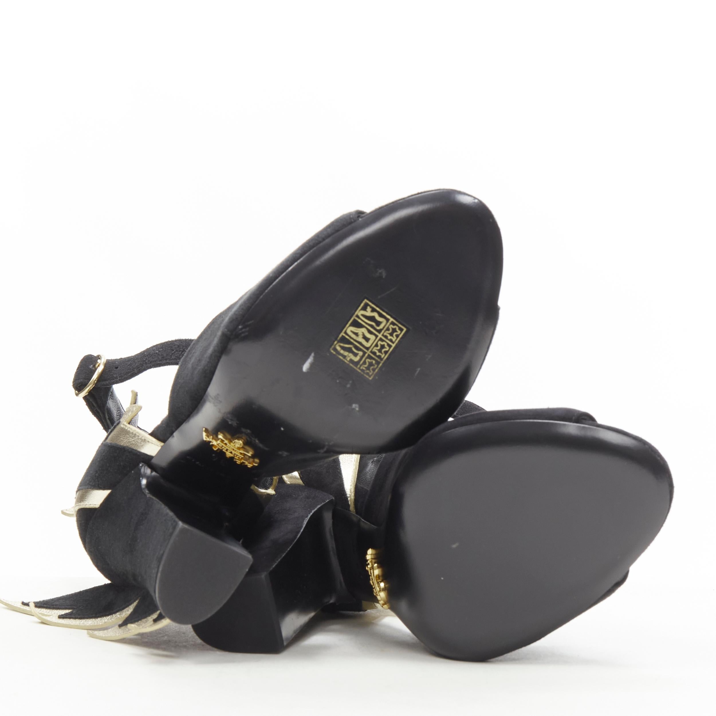 PRADA - Chaussures de défilé à talons épais en daim noir métallisé doré EU37, neuves, 2019 en vente 5