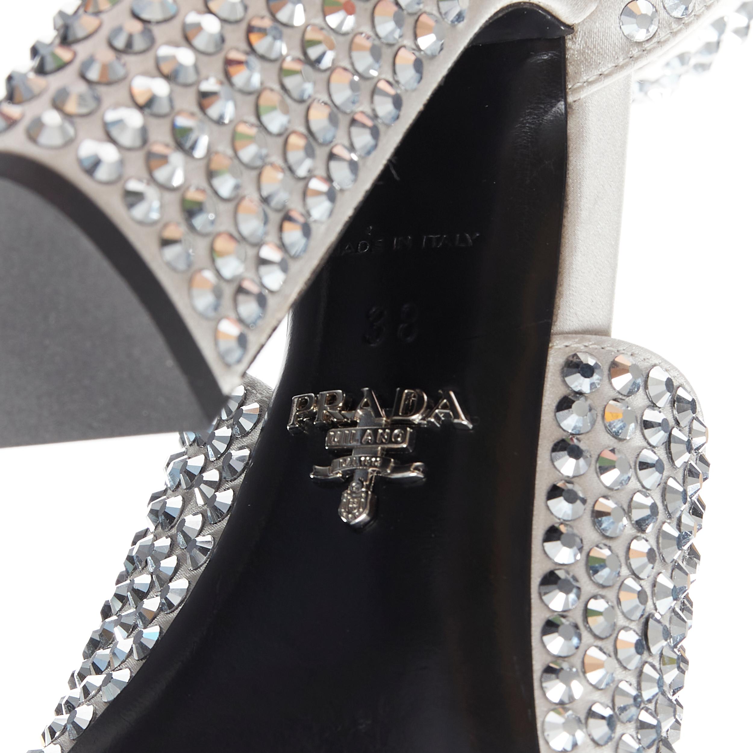 new PRADA 2019 Runway silver crystal rhinestone encrusted high heel sandal EU38 2