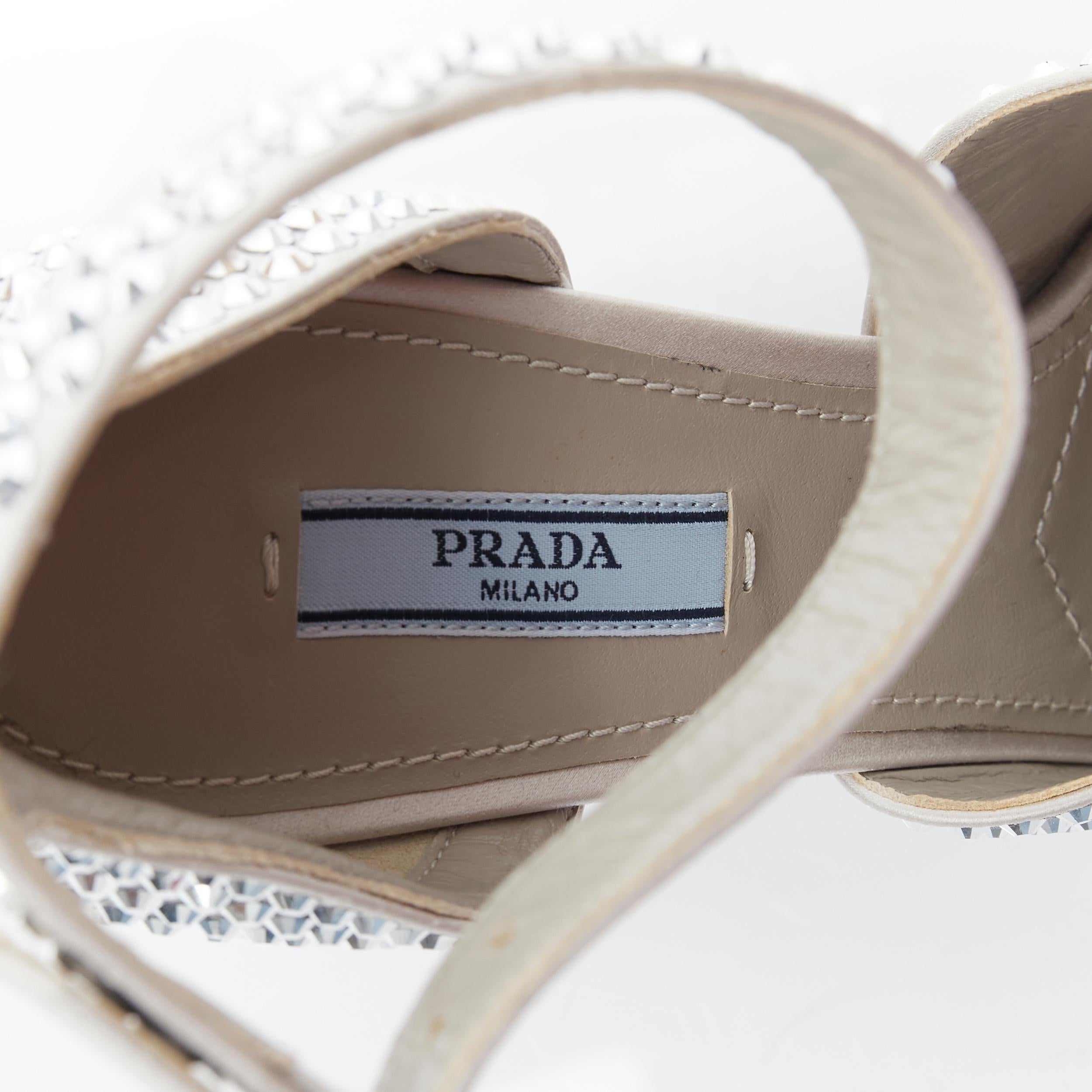 new PRADA 2019 Runway silver crystal rhinestone encrusted high heel sandal EU38 1