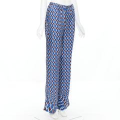 new PRADA 2019 Twist Geometric blue brown chevron print 100% silk pyjama pants S