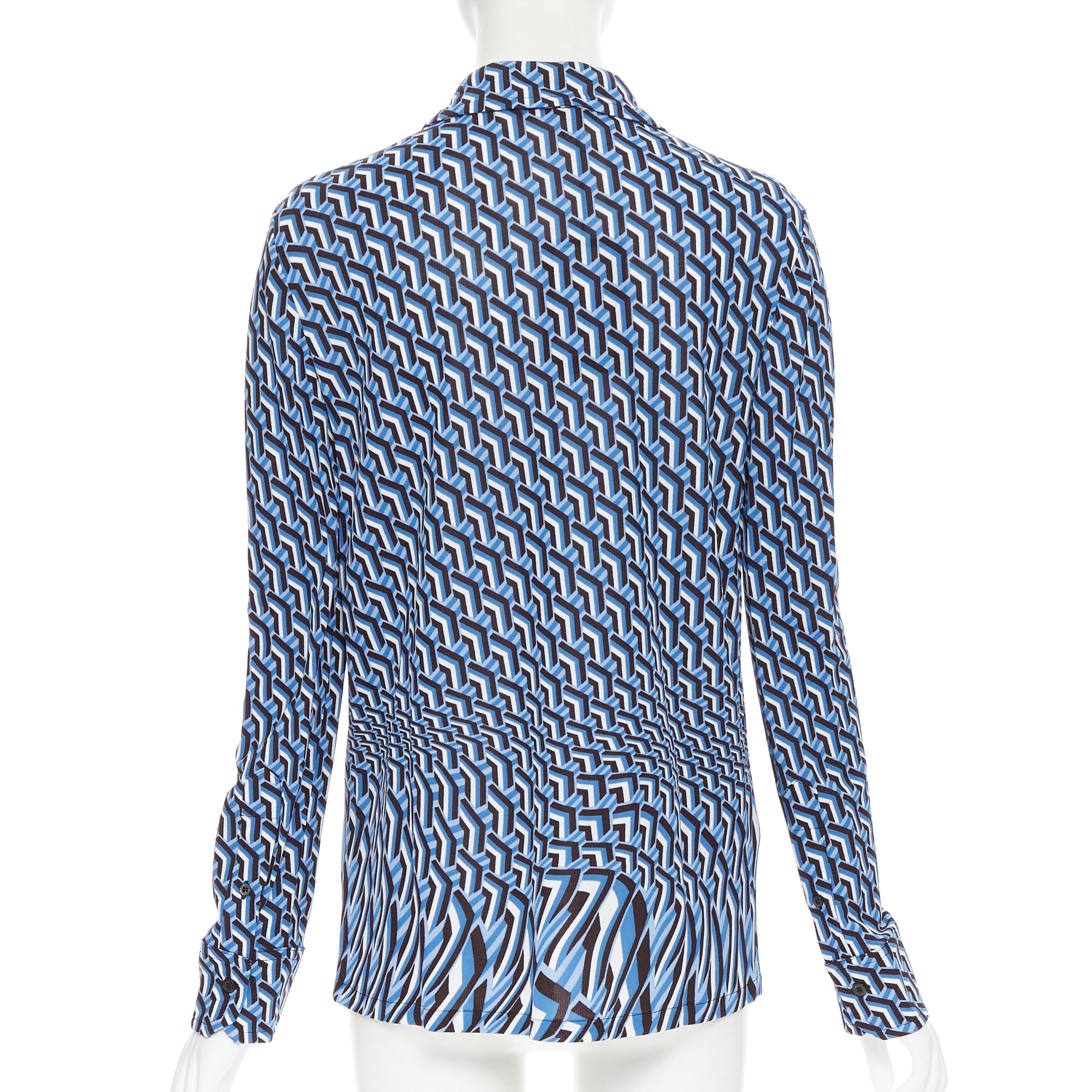Gray new PRADA 2019 Twist Geometric blue chevron long sleeve shirt top IT40 S