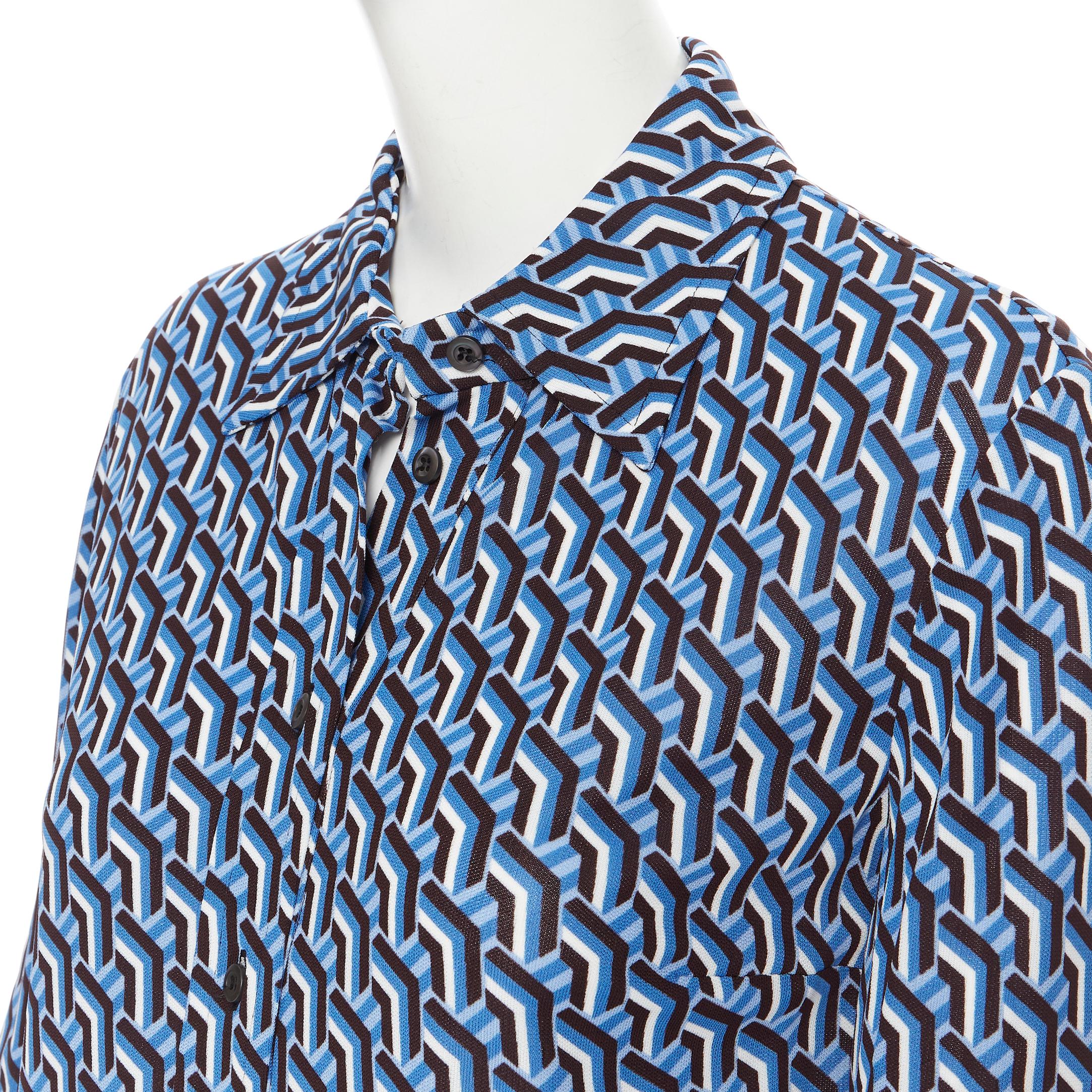 new PRADA 2019 Twist Geometric blue chevron long sleeve shirt top IT40 S In New Condition In Hong Kong, NT