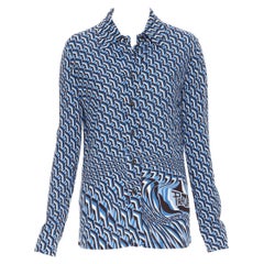 new PRADA 2019 Twist Geometric blue chevron long sleeve shirt top IT40 S
